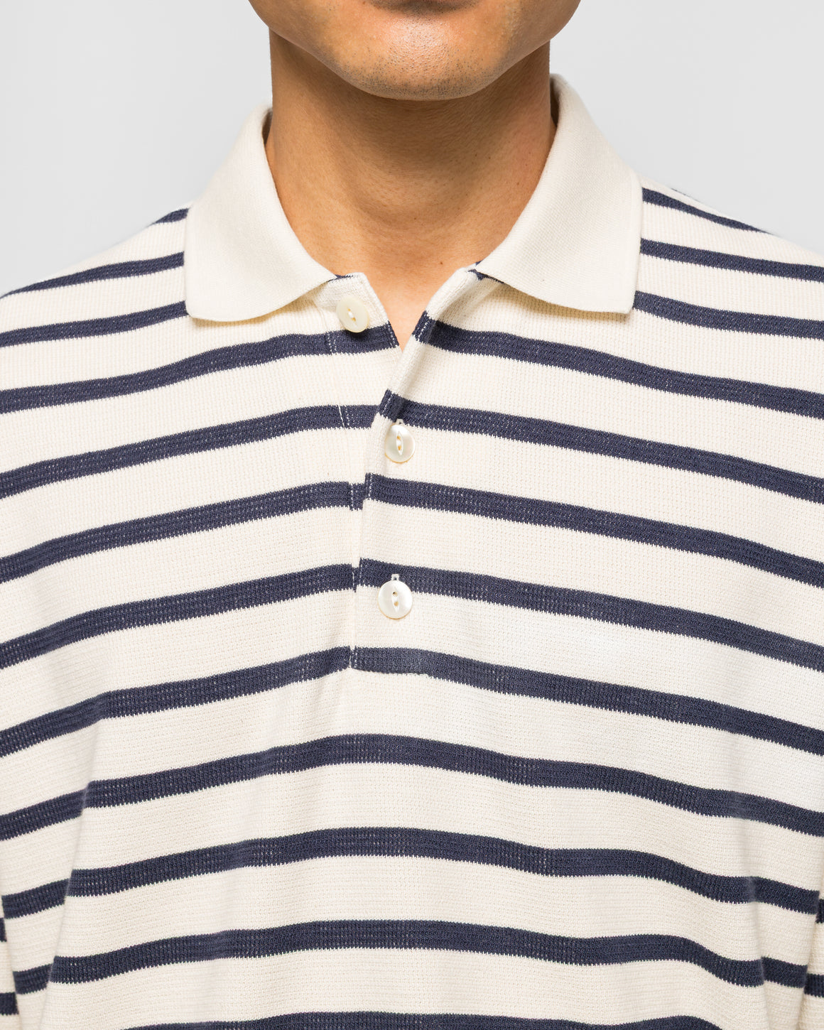 Junya Watanabe MAN - Striped Long Sleeve Polo - Natural/Navy - UP THERE