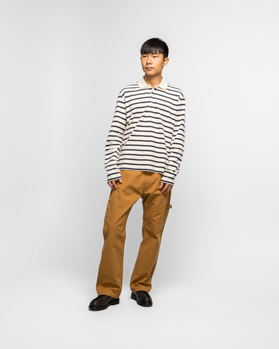 Junya Watanabe MAN - Striped Long Sleeve Polo - Natural/Navy - UP THERE