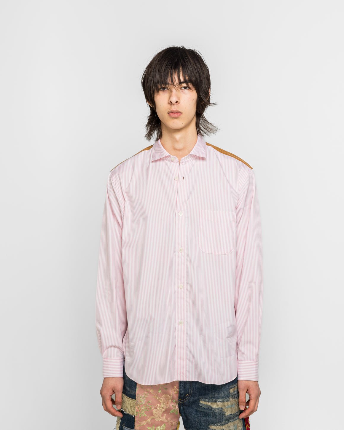 Junya Watanabe MAN - Cotton Stripe x Cotton Nylon Check Shirt - White/Pink - UP THERE