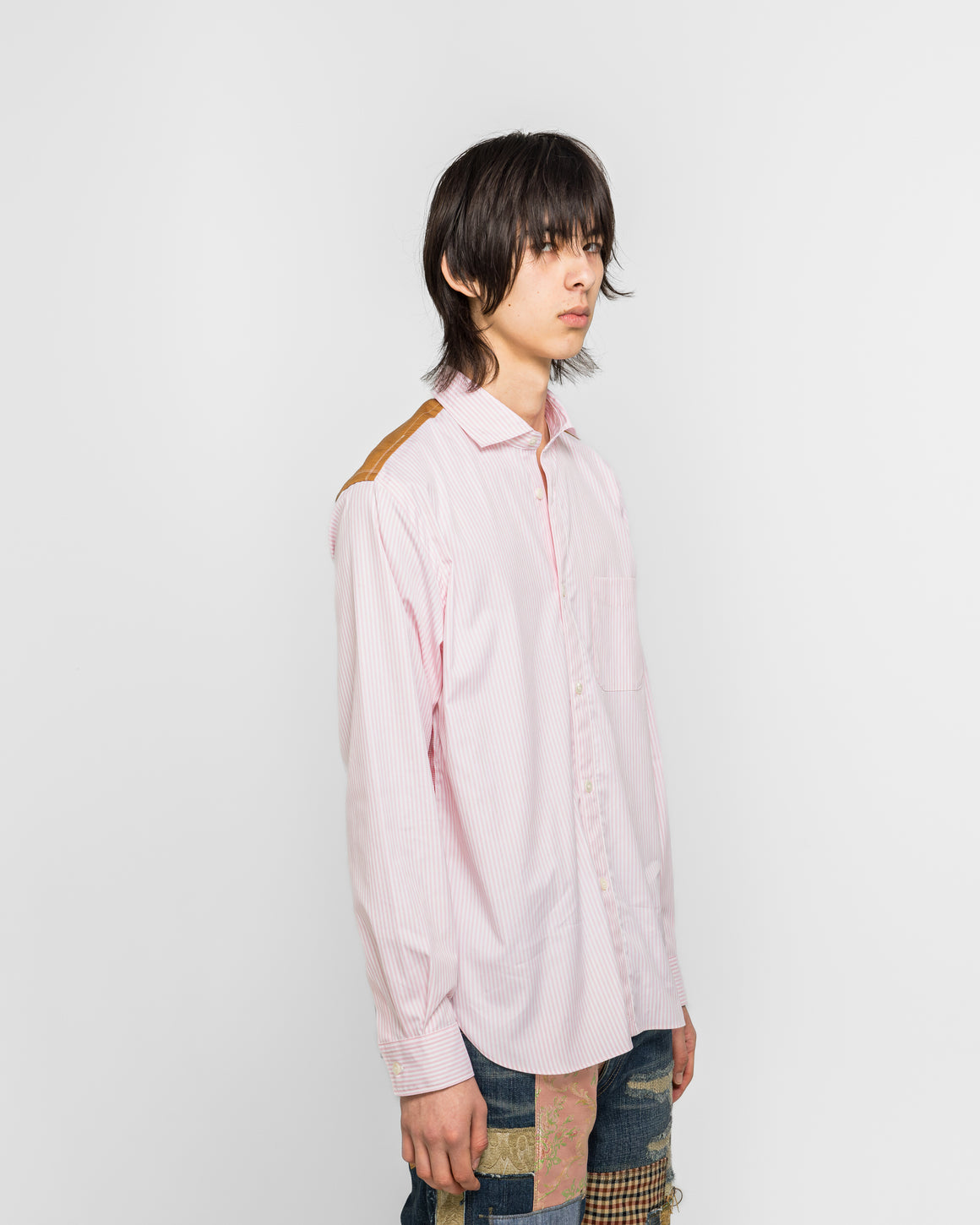 Junya Watanabe MAN - Cotton Stripe x Cotton Nylon Check Shirt - White/Pink - UP THERE