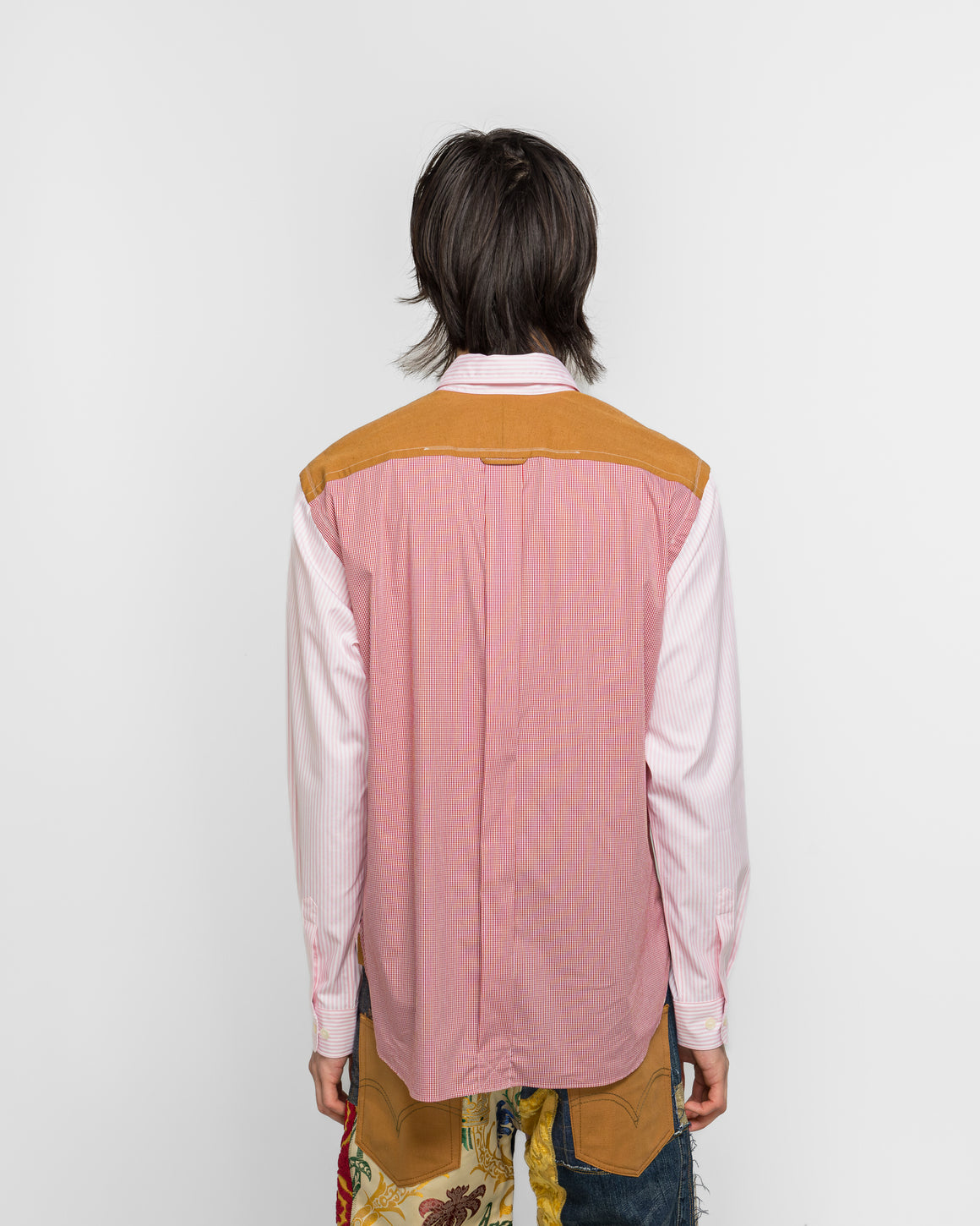 Junya Watanabe MAN - Cotton Stripe x Cotton Nylon Check Shirt - White/Pink - UP THERE
