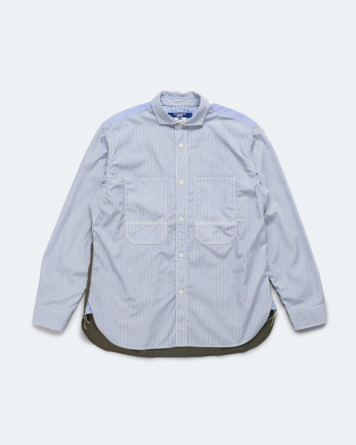 Junya Watanabe MAN - Cotton Stripe x Cotton Ripstop Shirt - White/Sax-Navy - UP THERE