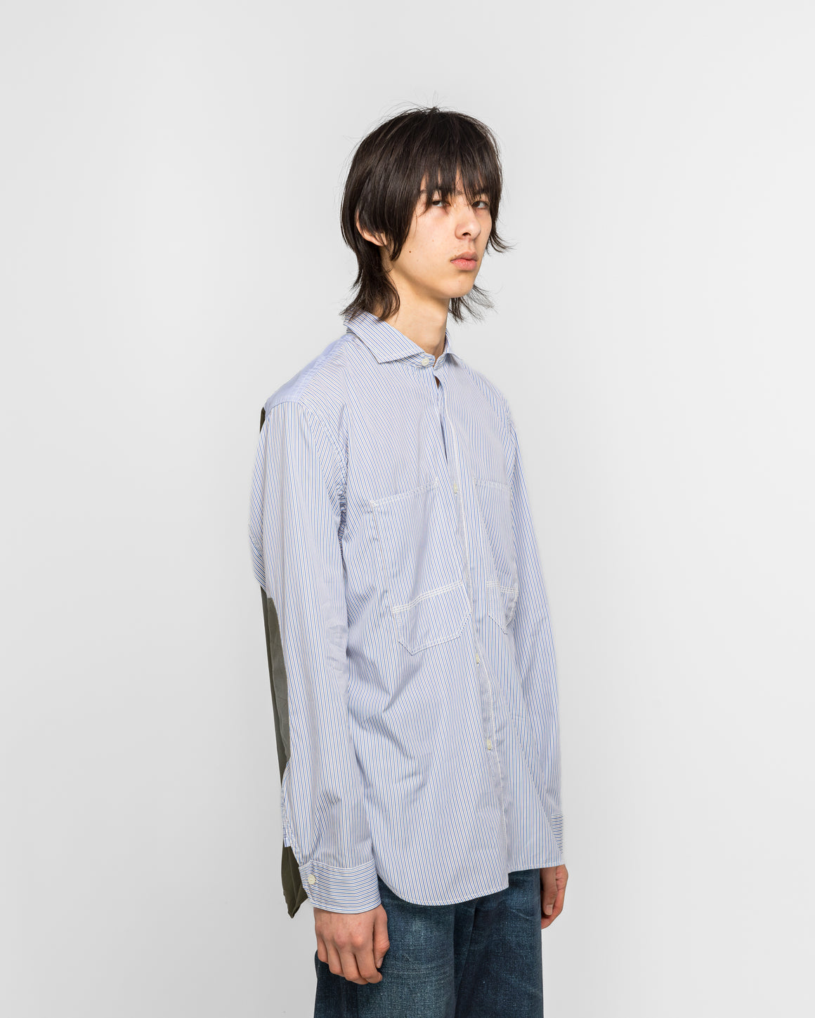 Junya Watanabe MAN - Cotton Stripe x Cotton Ripstop Shirt - White/Sax-Navy - UP THERE