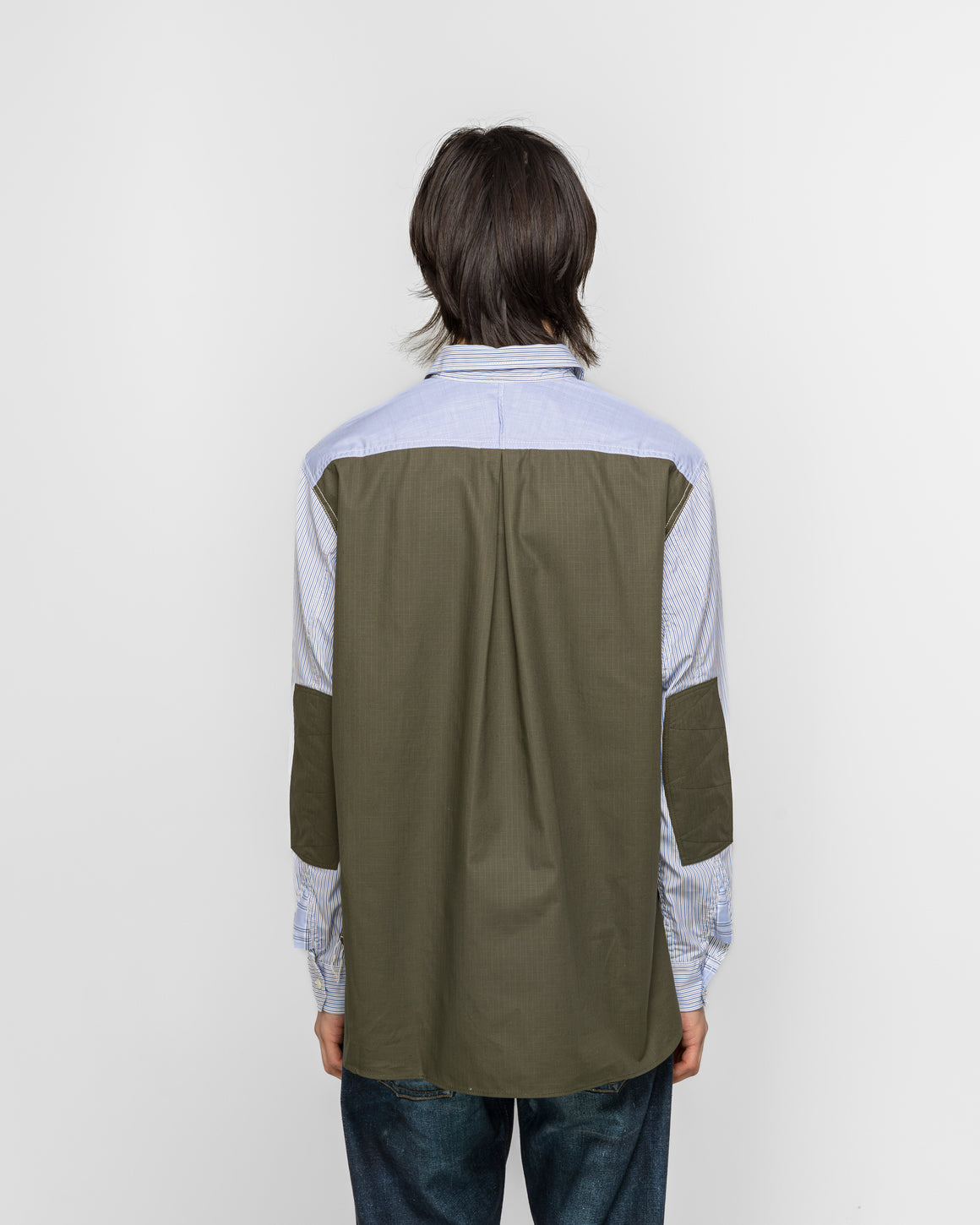 Junya Watanabe MAN - Cotton Stripe x Cotton Ripstop Shirt - White/Sax-Navy - UP THERE