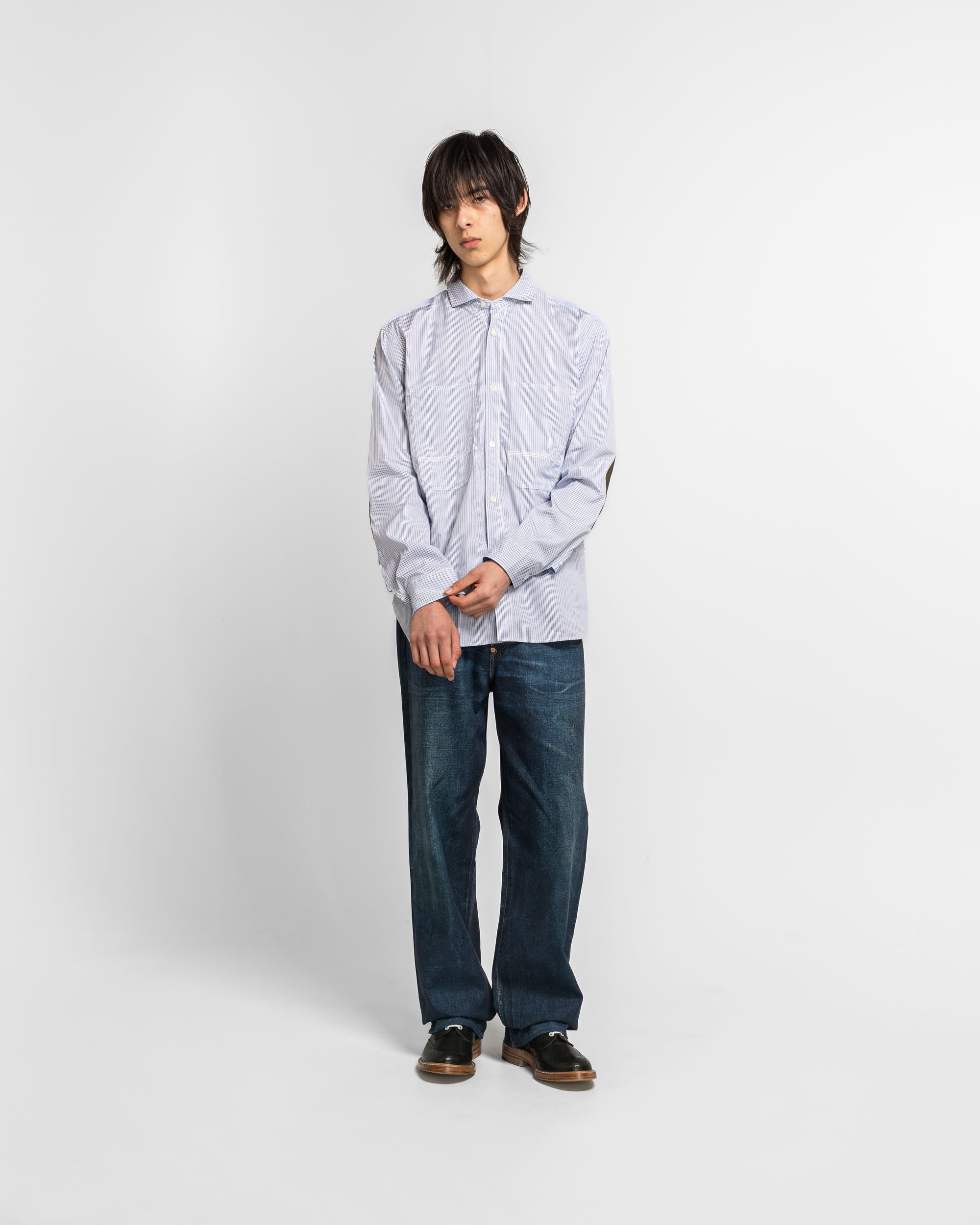 Junya Watanabe MAN - Cotton Stripe x Cotton Ripstop Shirt - White