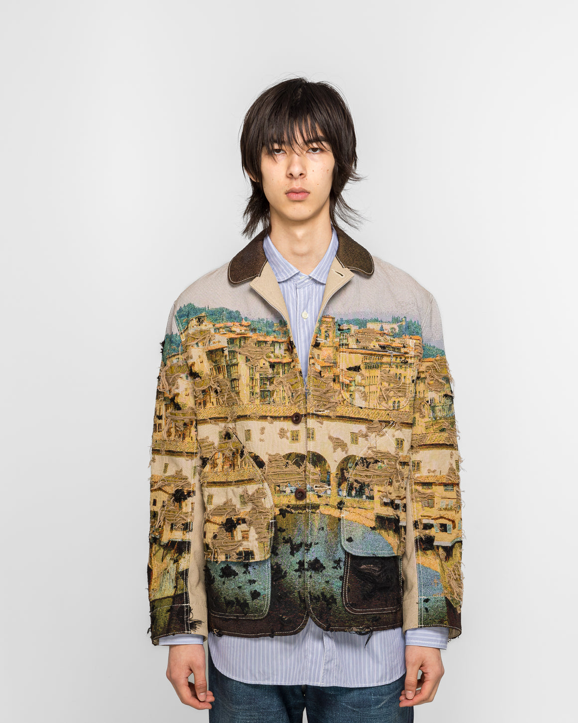 Junya Watanabe MAN - Gobelin Weave Button Up Blouson - Beige/Light Blue - UP THERE