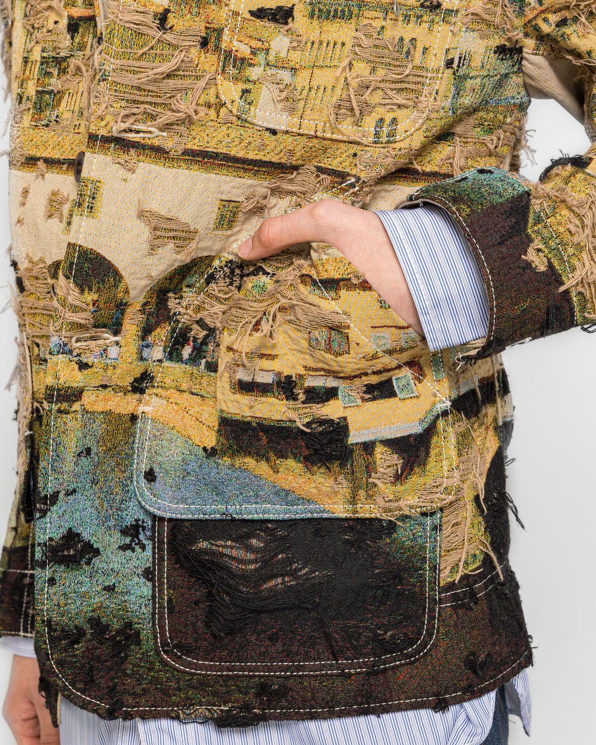 Junya Watanabe MAN - Gobelin Weave Button Up Blouson - Beige/Light Blue - UP THERE