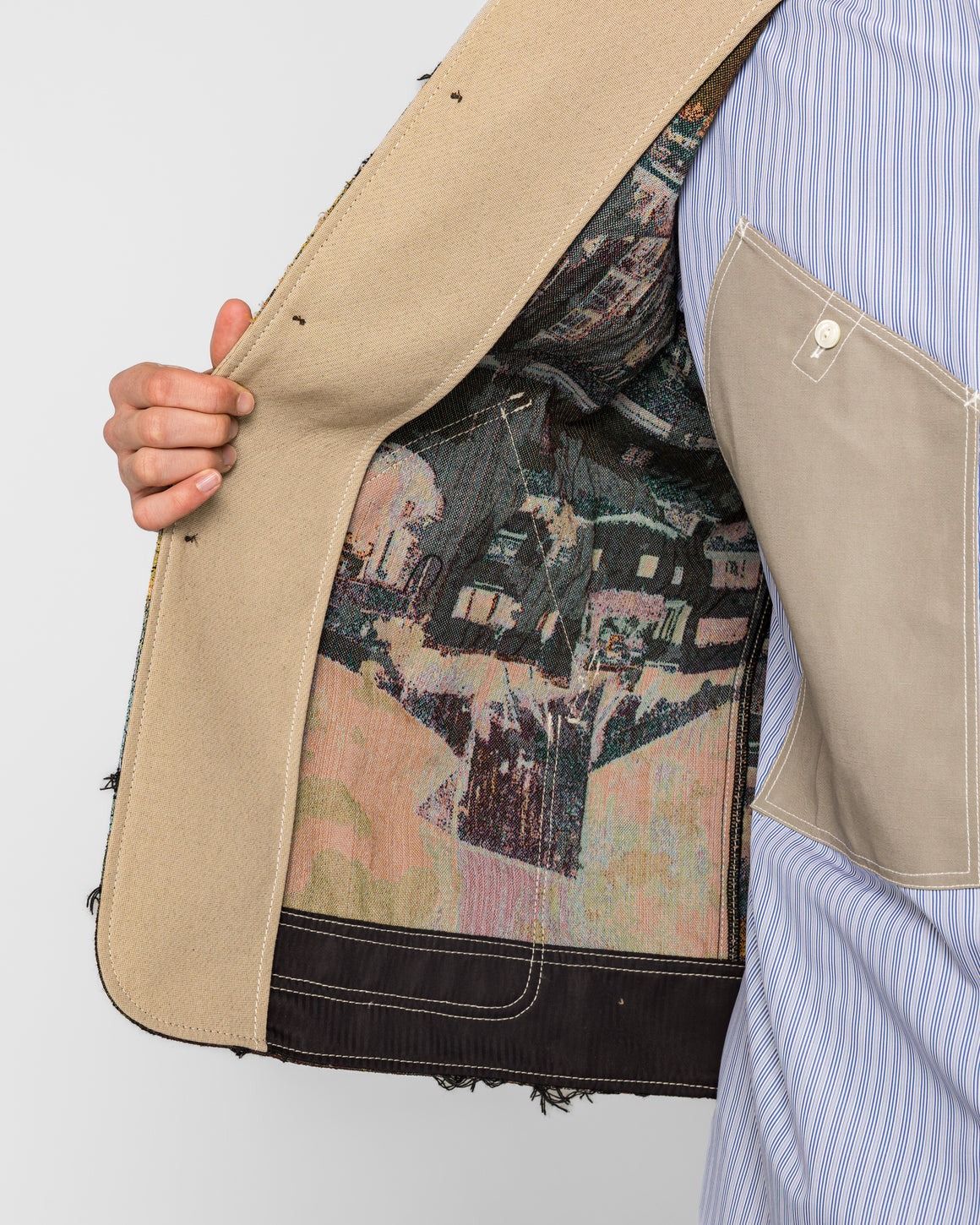 Junya Watanabe MAN - Gobelin Weave Button Up Blouson - Beige/Light Blue - UP THERE