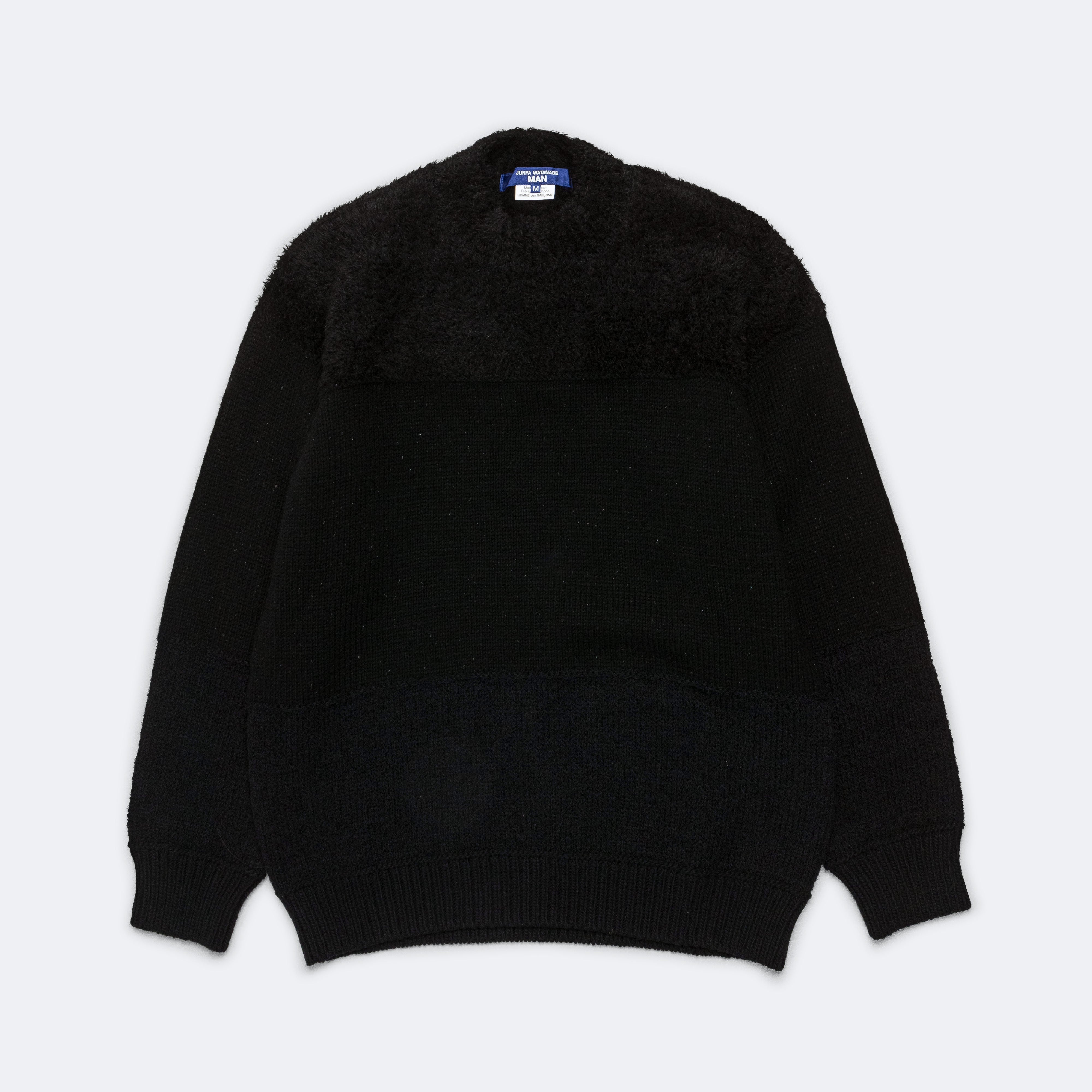 Junya Watanabe MAN Wool Mix Jersey Stripe Crewneck - Black | UP THERE