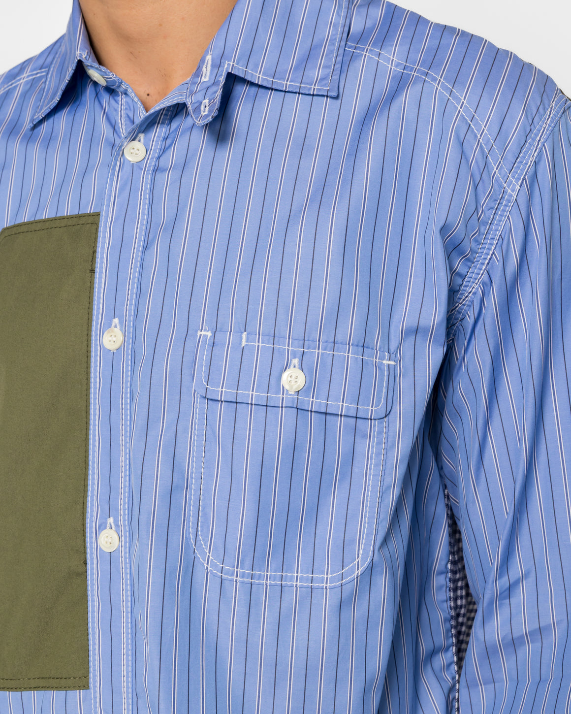 Junya Watanabe MAN - Panelled Shirt - Sax/Navy-White/Navy - UP THERE