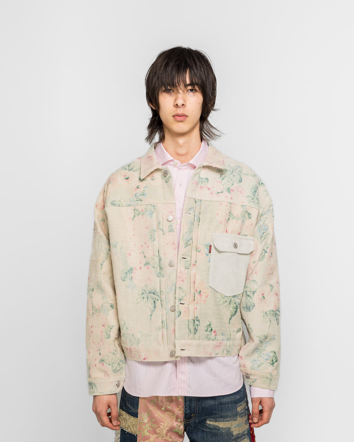 Junya Watanabe MAN - Rayon Linen Floral Pattern Cowhide x Levi's - Beige/Green - UP THERE