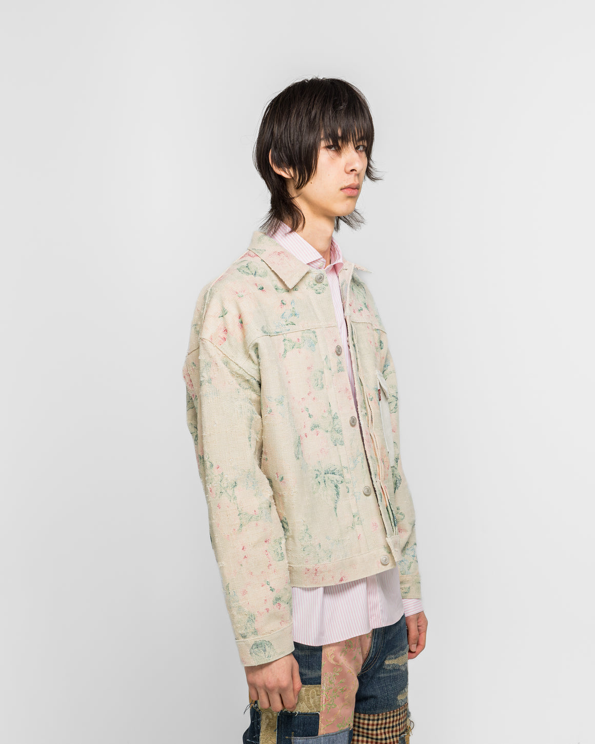 Junya Watanabe MAN - Rayon Linen Floral Pattern Cowhide x Levi's - Beige/Green - UP THERE