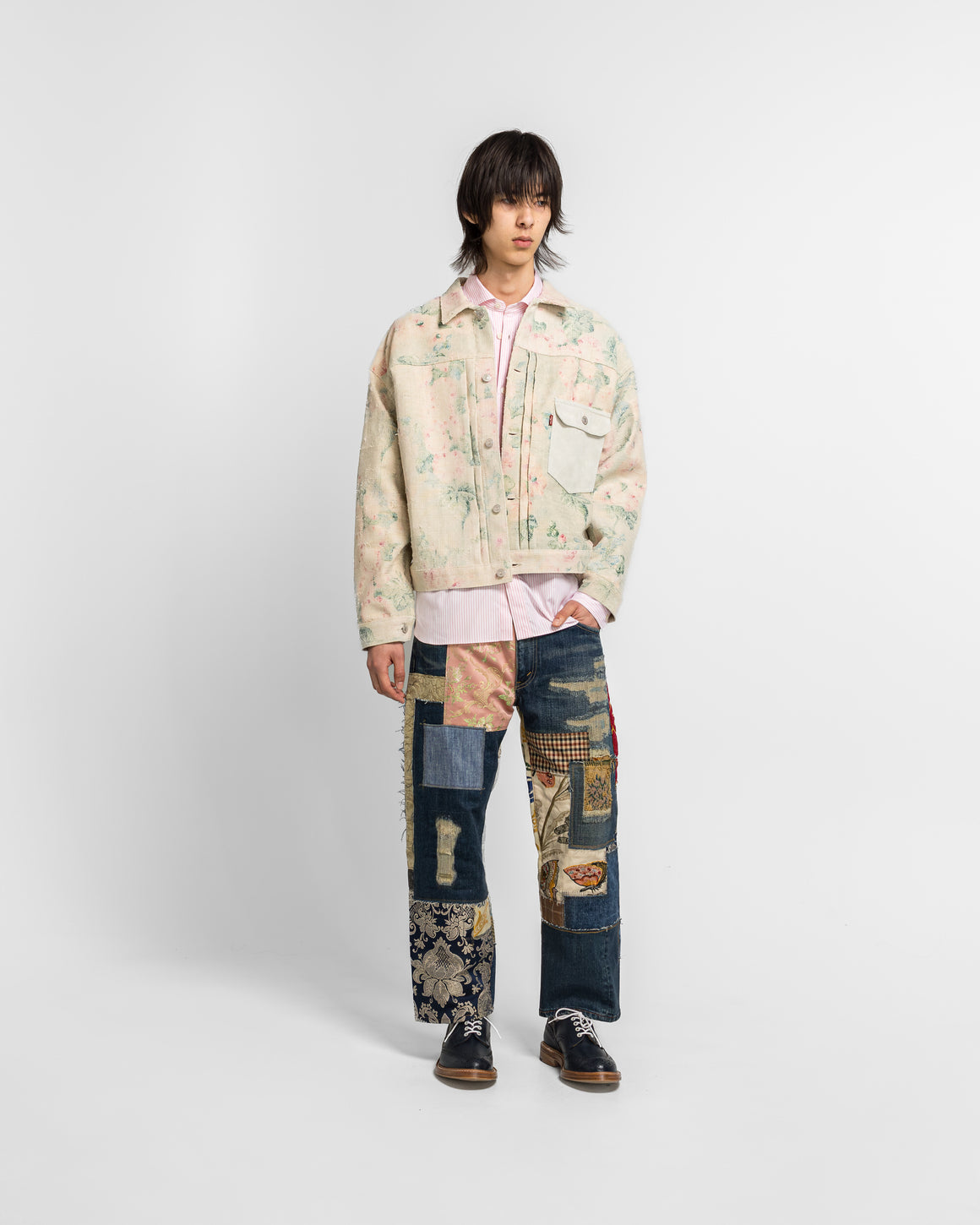 Junya Watanabe MAN - Rayon Linen Floral Pattern Cowhide x Levi's - Beige/Green - UP THERE