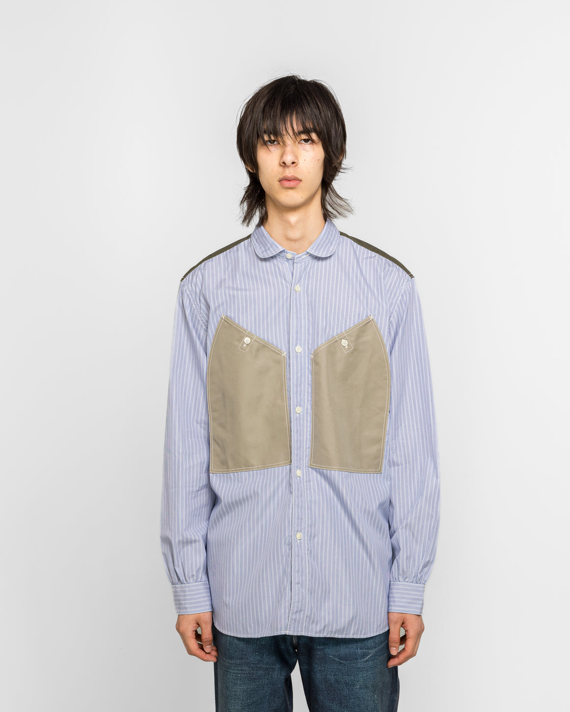 Junya Watanabe MAN - Stitch Detail Work Shirt - White/Blue-Grey - UP THERE