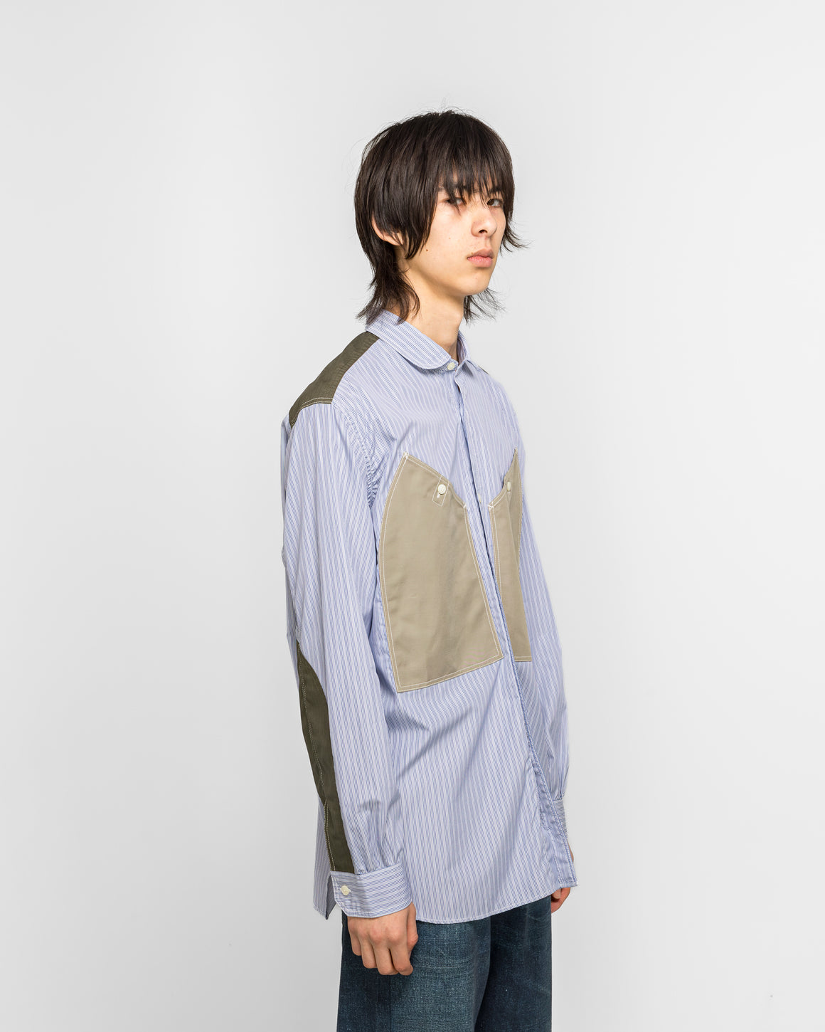 Junya Watanabe MAN - Stitch Detail Work Shirt - White/Blue-Grey - UP THERE
