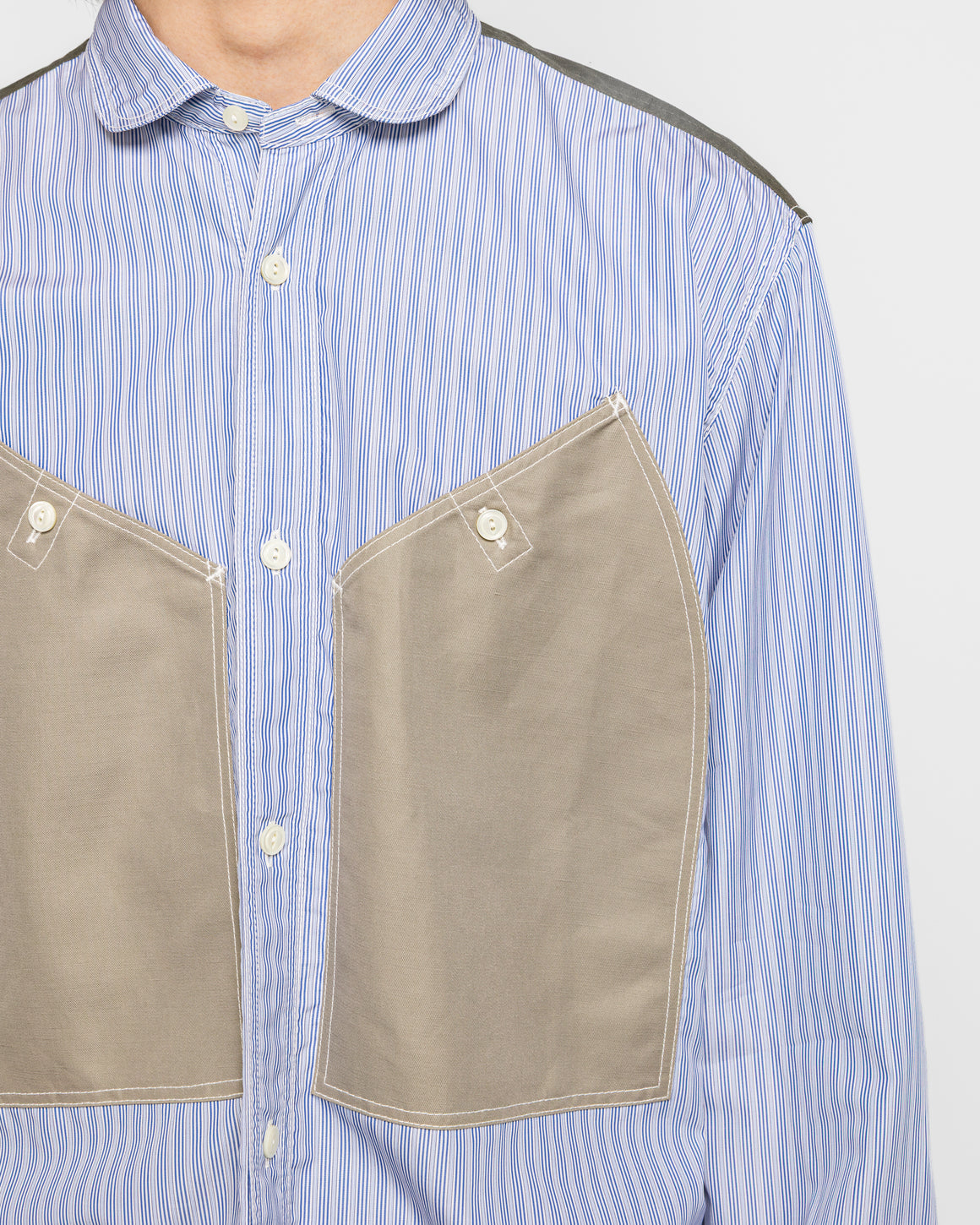 Junya Watanabe MAN - Stitch Detail Work Shirt - White/Blue-Grey - UP THERE