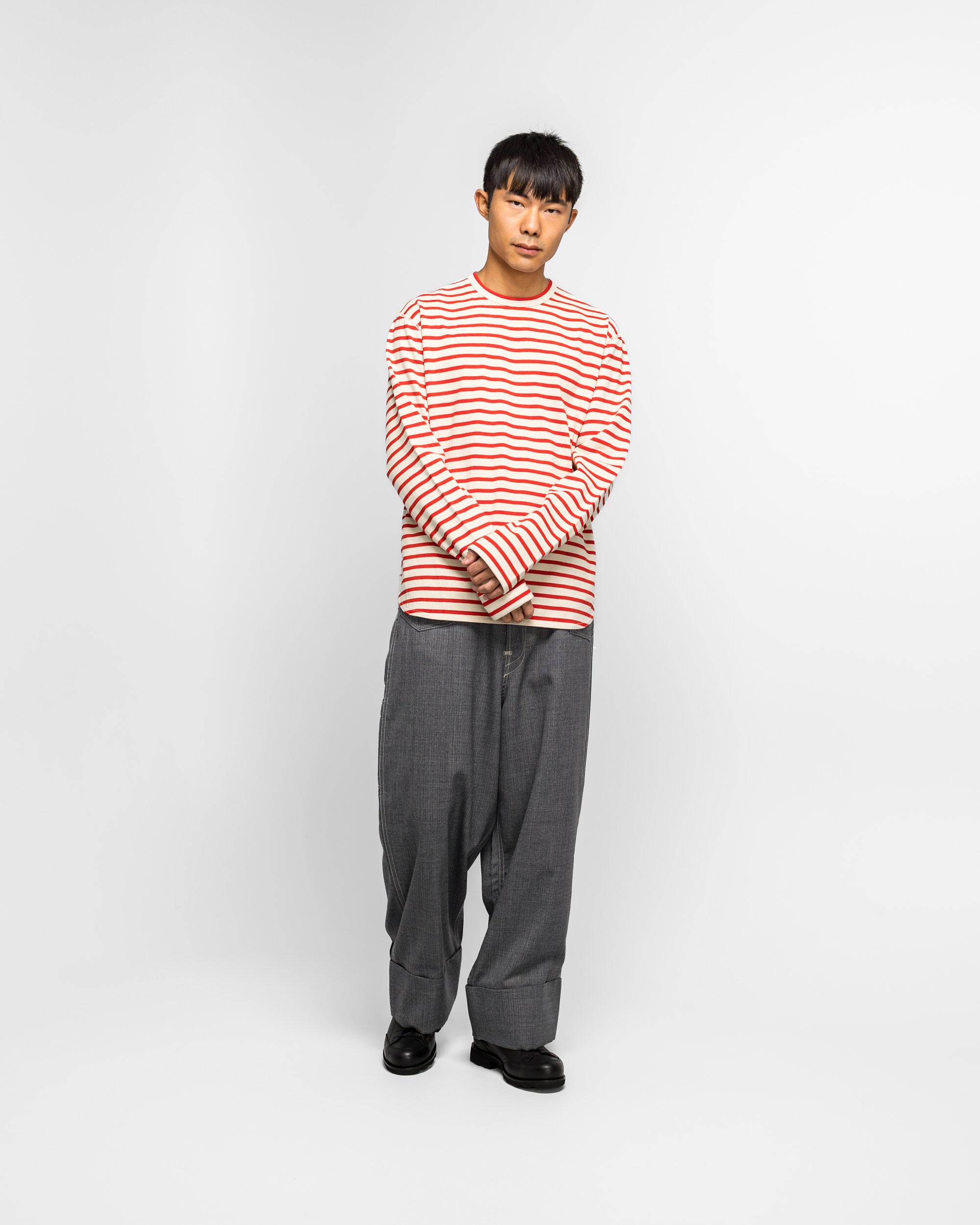 Junya Watanabe MAN - Wool Long Sleeve T-Shirt - Natural/Red | UP THERE