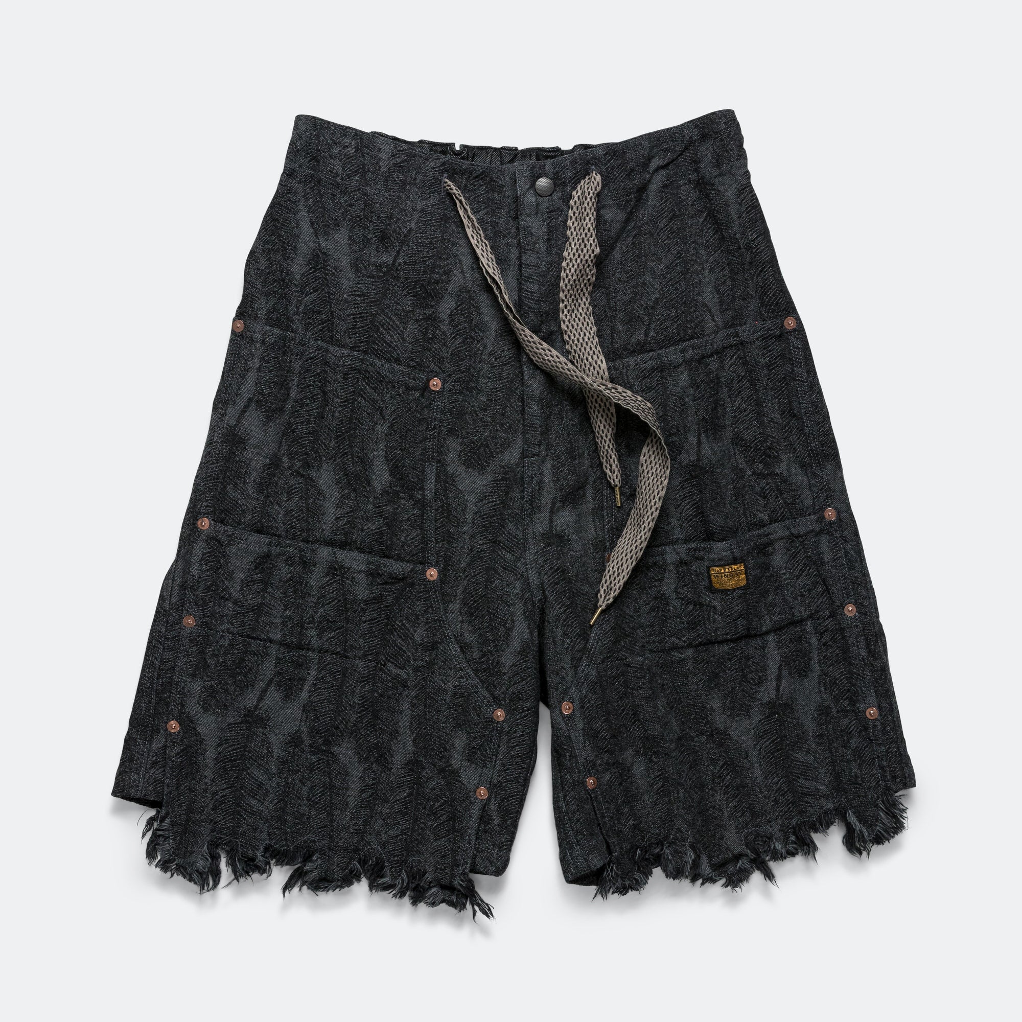 12oz MAGPIE Denim W-Knee Easy Short Pants - Black/Black | UP THERE
