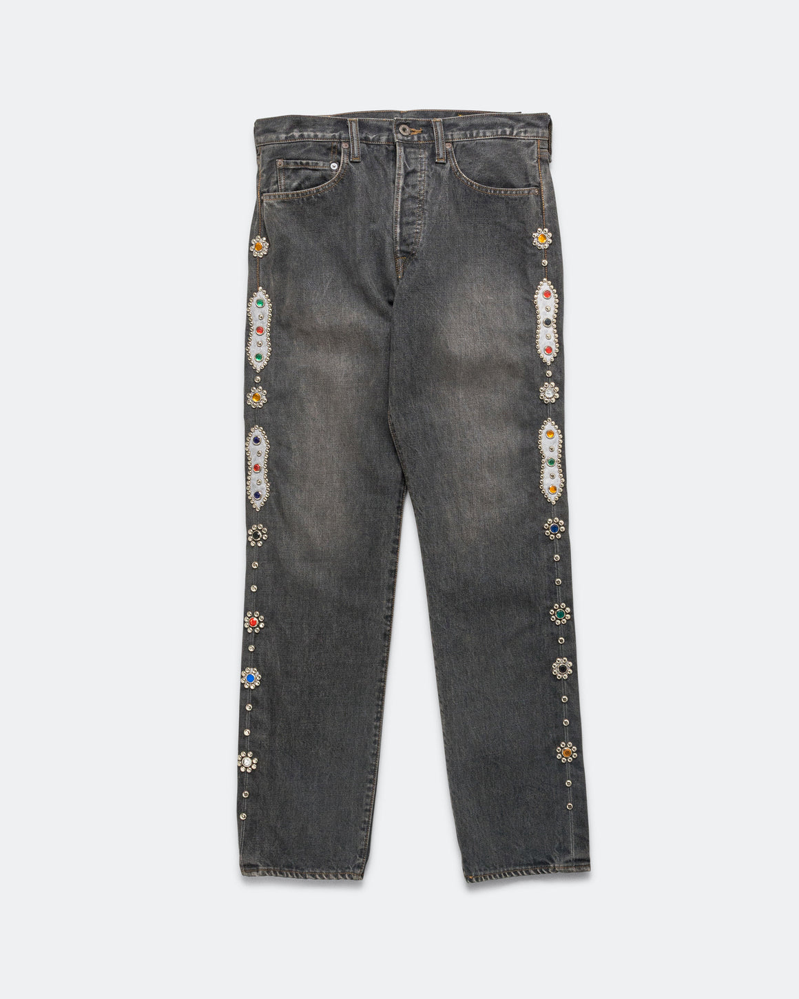 Kapital - 14oz BLK Denim 5P MONKEY CISCO (STUDS) - Black - UP THERE