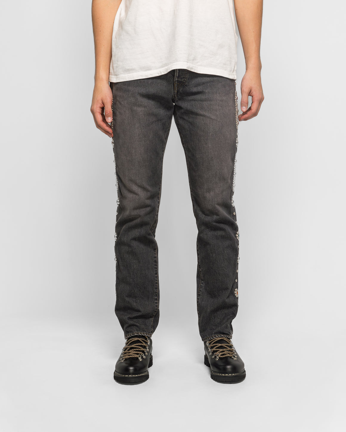 Kapital - 14oz BLK Denim 5P MONKEY CISCO (STUDS) - Black - UP THERE