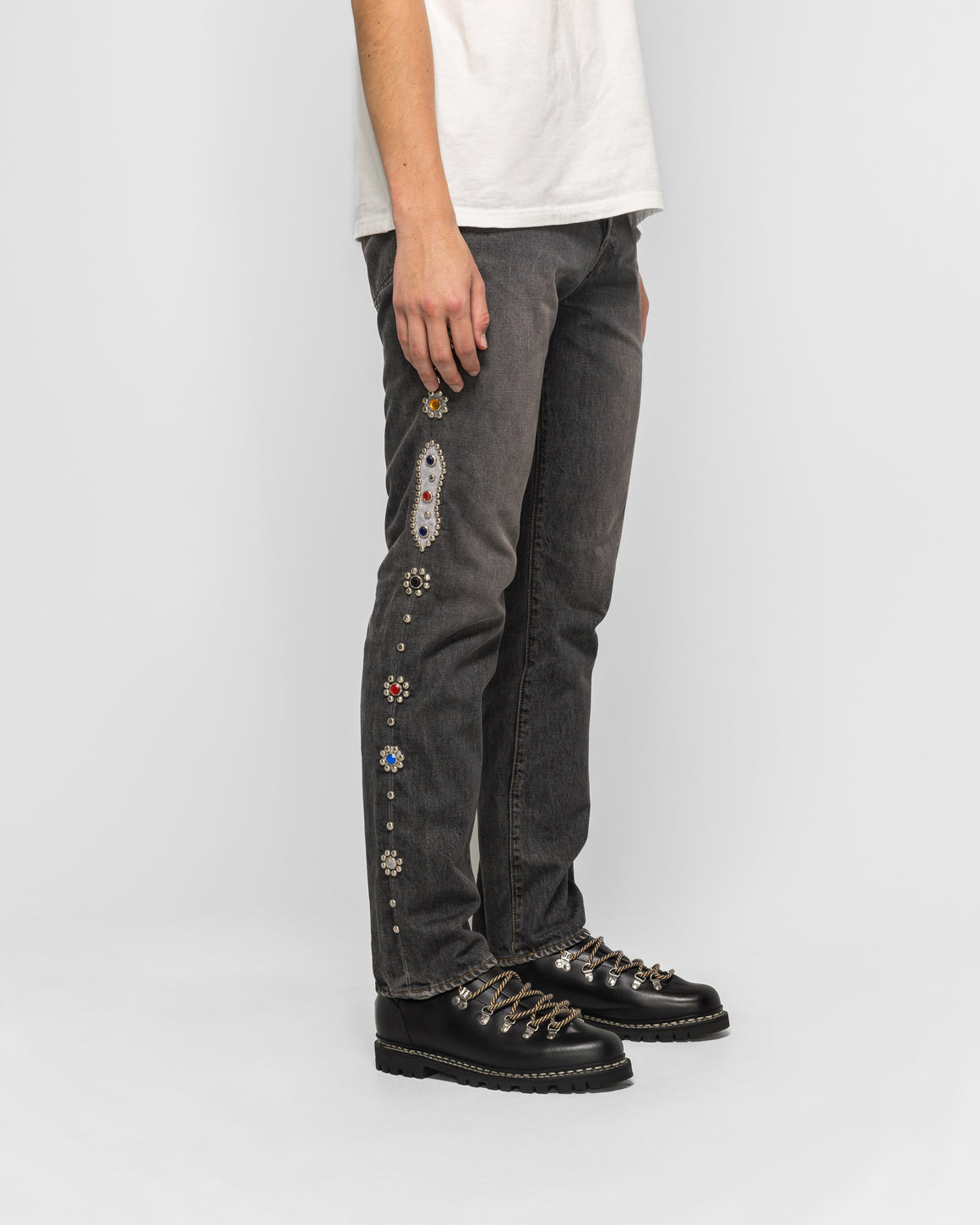 Kapital - 14oz BLK Denim 5P MONKEY CISCO (STUDS) - Black - UP THERE