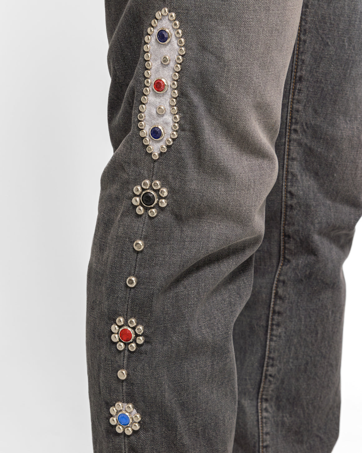Kapital - 14oz BLK Denim 5P MONKEY CISCO (STUDS) - Black - UP THERE