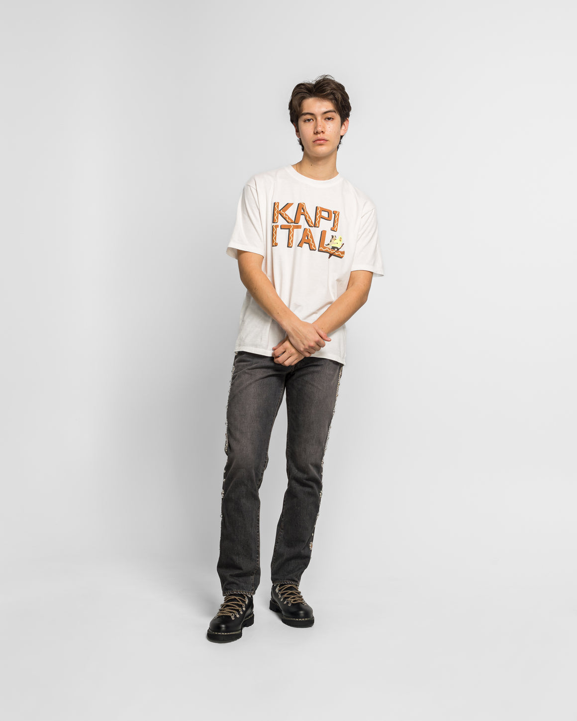 Kapital - 14oz BLK Denim 5P MONKEY CISCO (STUDS) - Black - UP THERE
