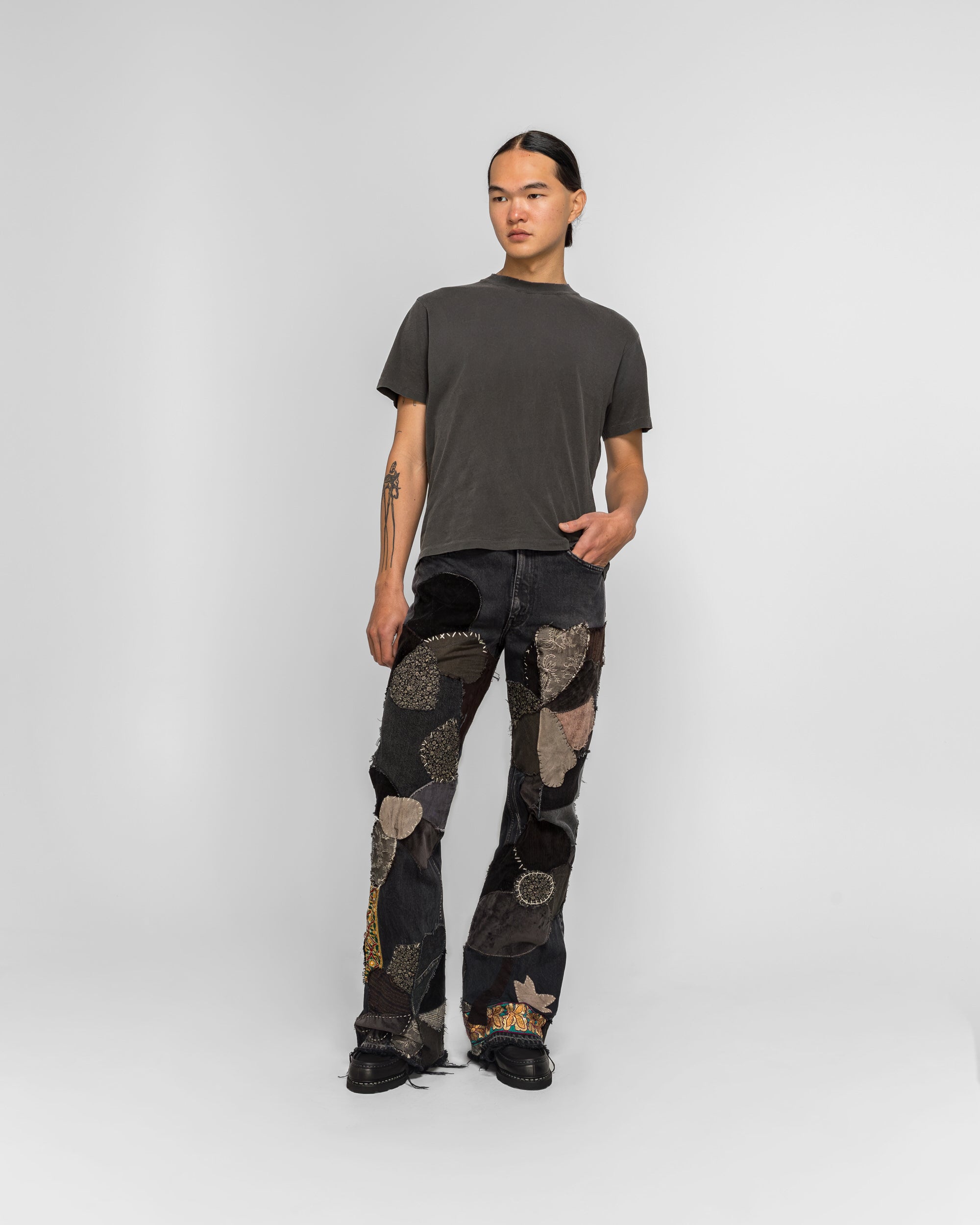 Kapital - 14oz BLKxBLK Denim 5P RAT Flare Pants (HIPPIE-INSANE