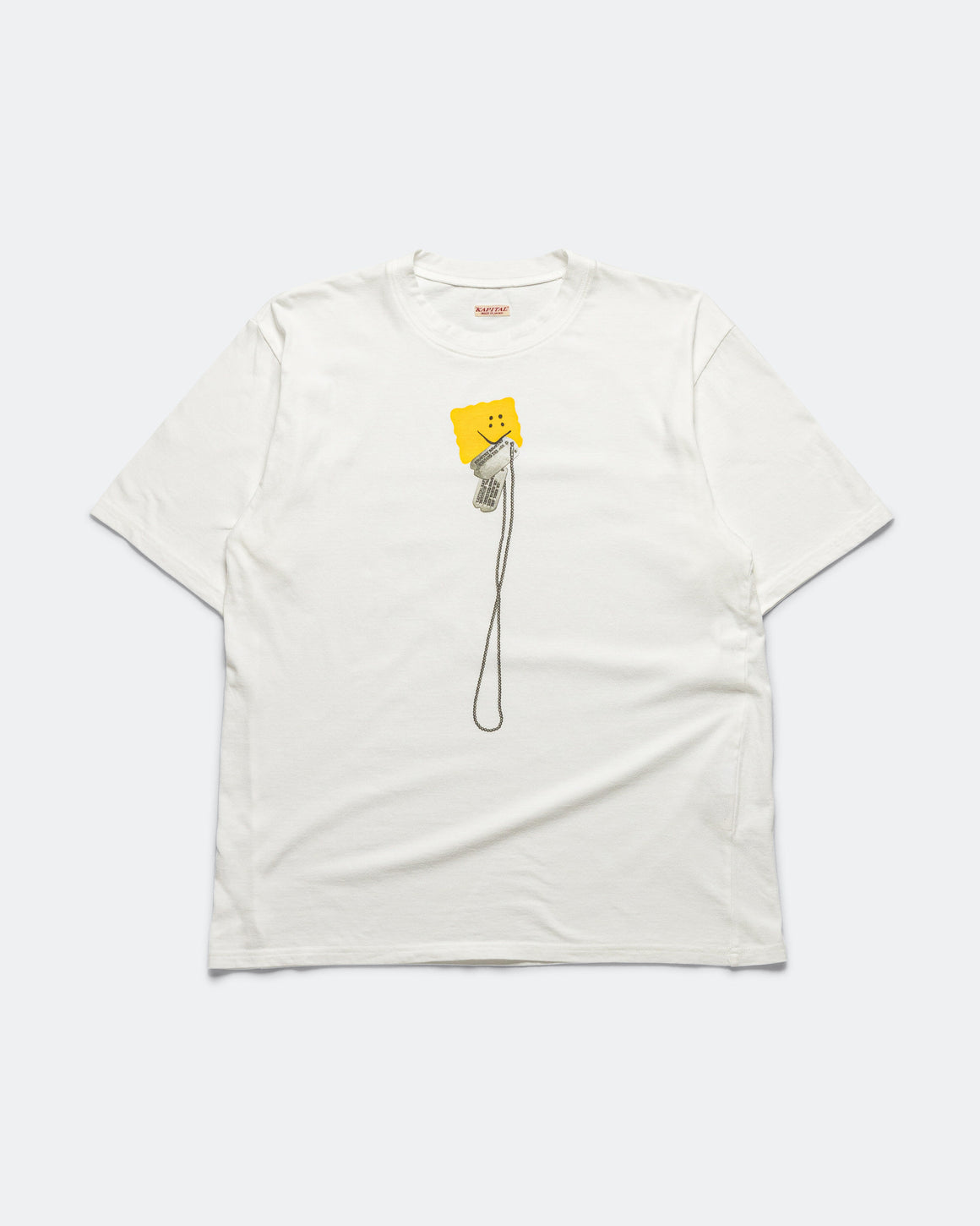 Kapital - 20/-Jersey Crew T (PECKISH DogTag) - White - UP THERE
