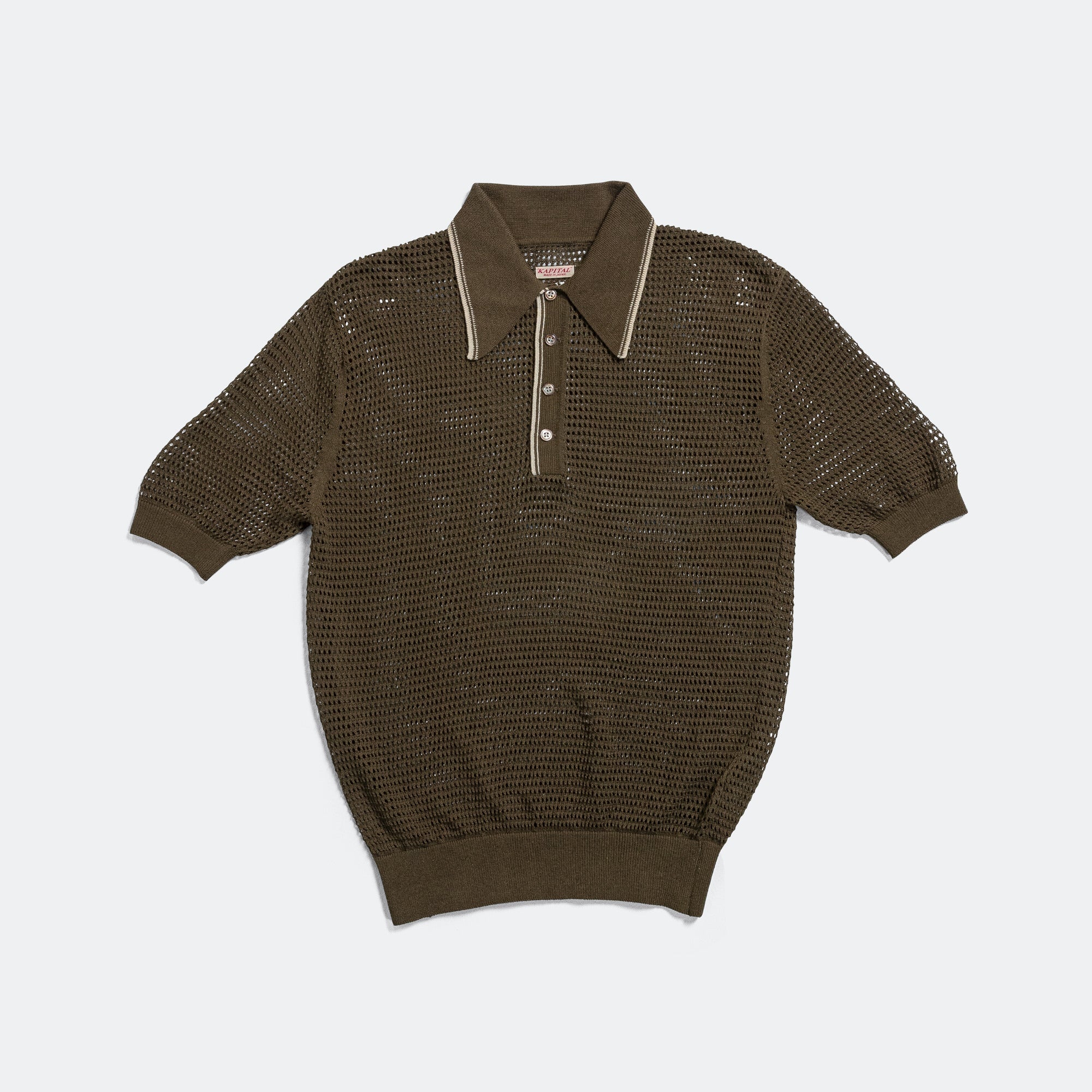 12G Mesh Knit CAROL Polo - Khaki | UP THERE