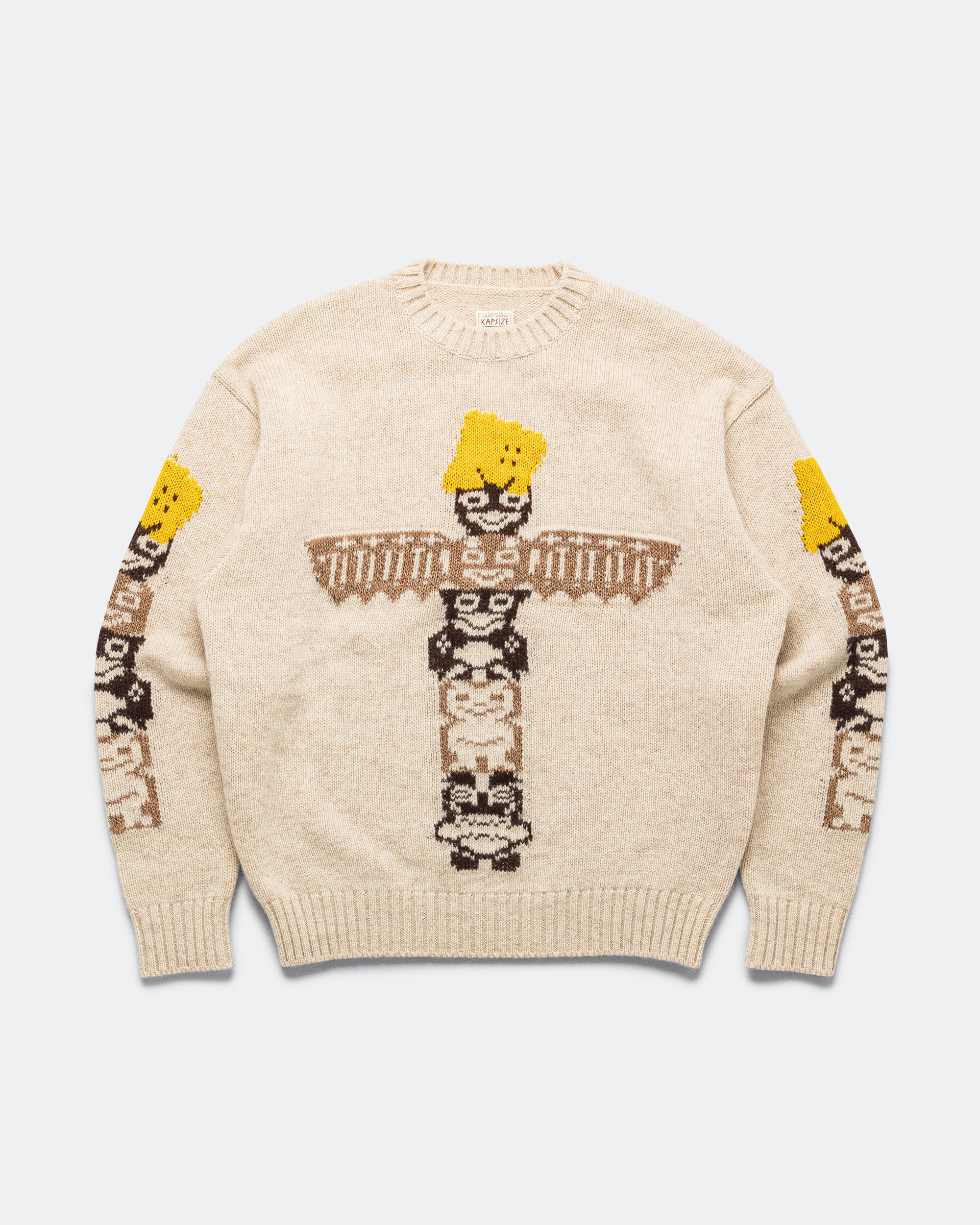 Kapital - 5G Wool PECKISH TOTEM POLE Crew Sweater - Ecru | UP THERE