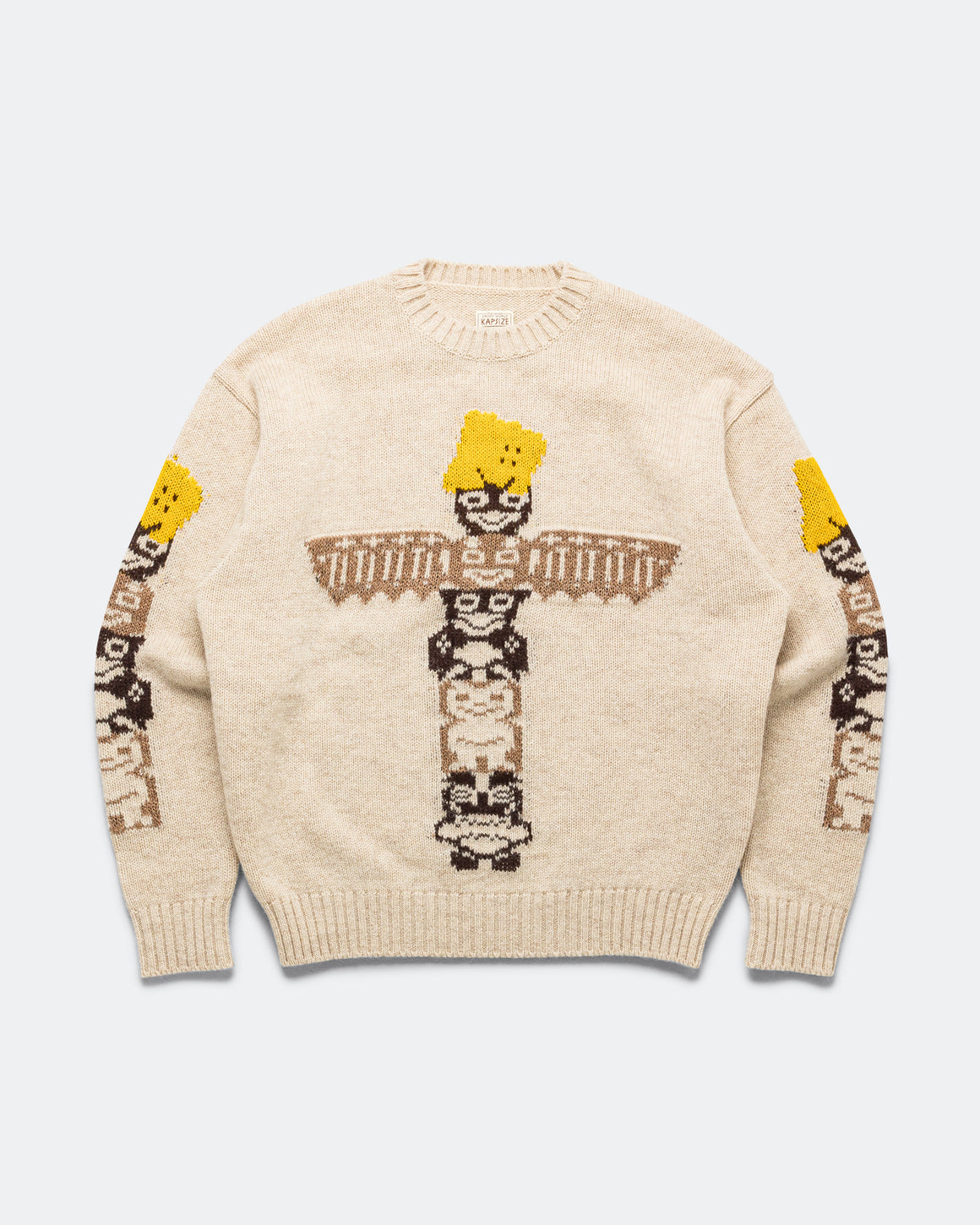 Kapital - 5G Wool PECKISH TOTEM POLE Crew Sweater - Ecru - UP THERE