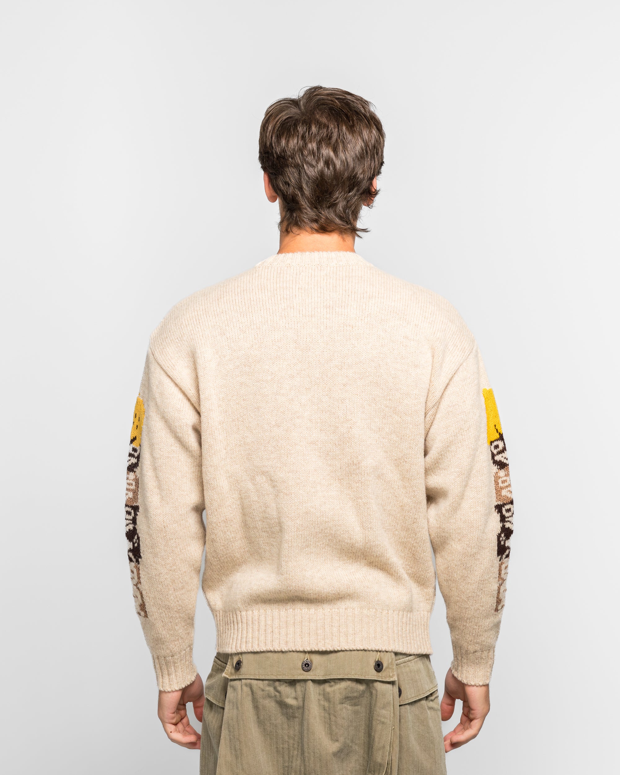 Kapital - 5G Wool PECKISH TOTEM POLE Crew Sweater - Ecru | UP THERE