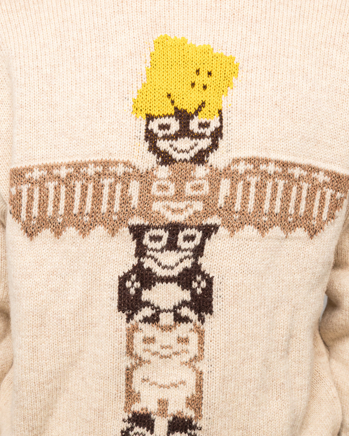 Kapital - 5G Wool PECKISH TOTEM POLE Crew Sweater - Ecru - UP THERE