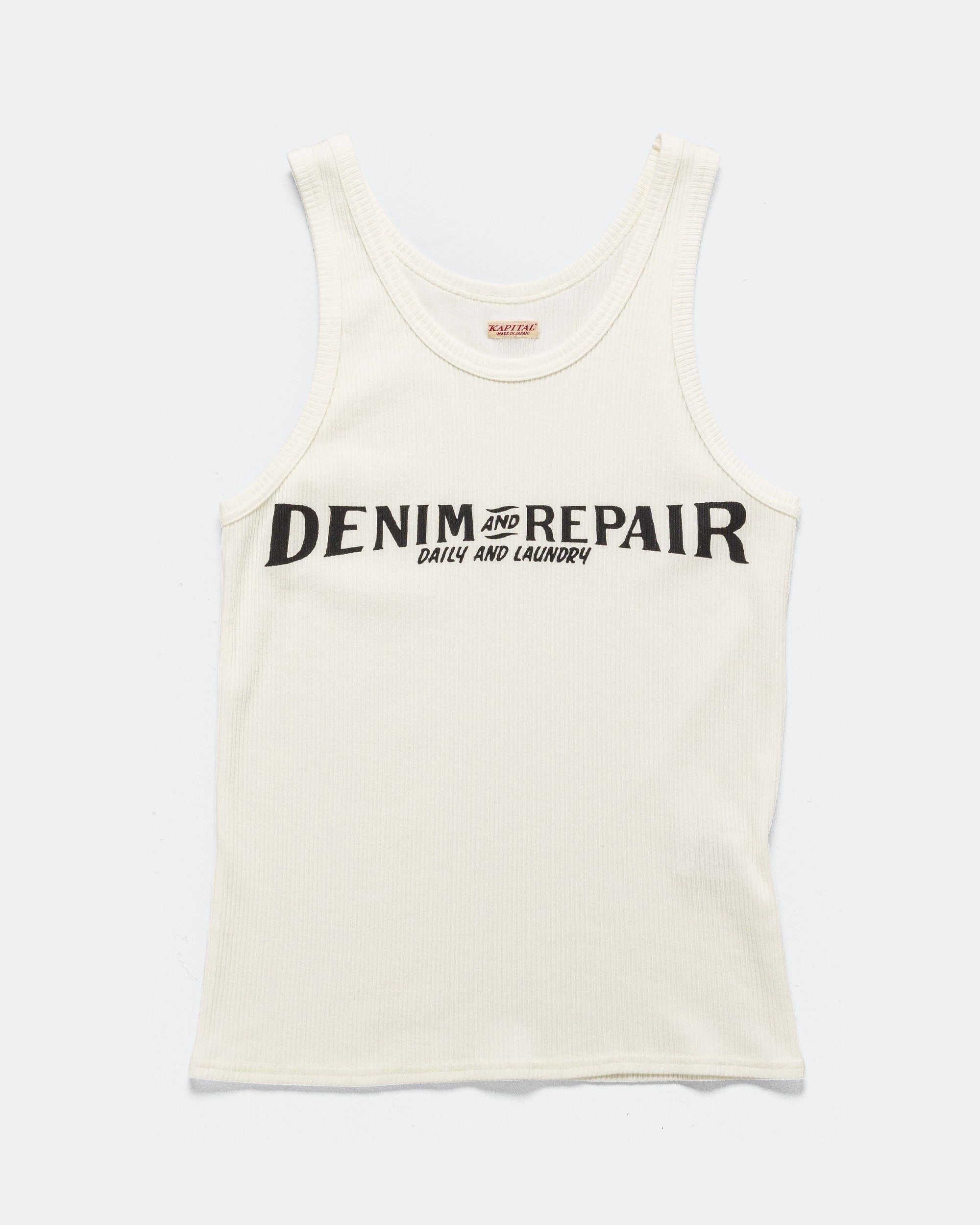 Kapital - 60/2 Stretch Jersey Tank Top (DENIM REPAIR) - White | UP
