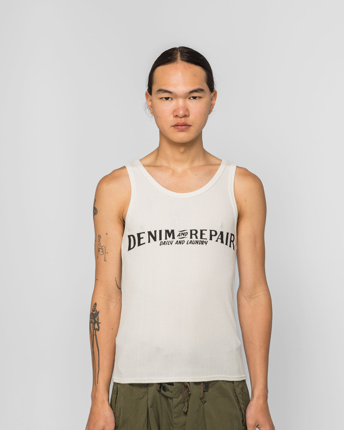 Kapital - 60/2 Stretch Jersey Tank Top (DENIM REPAIR) - White - UP THERE