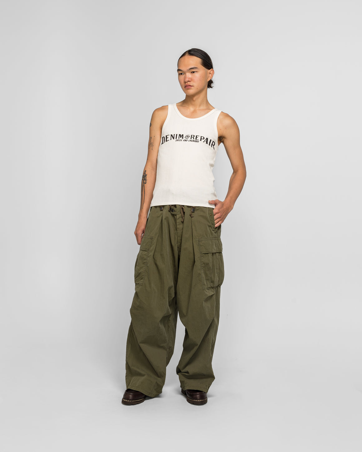 Kapital - 60/2 Stretch Jersey Tank Top (DENIM REPAIR) - White - UP THERE