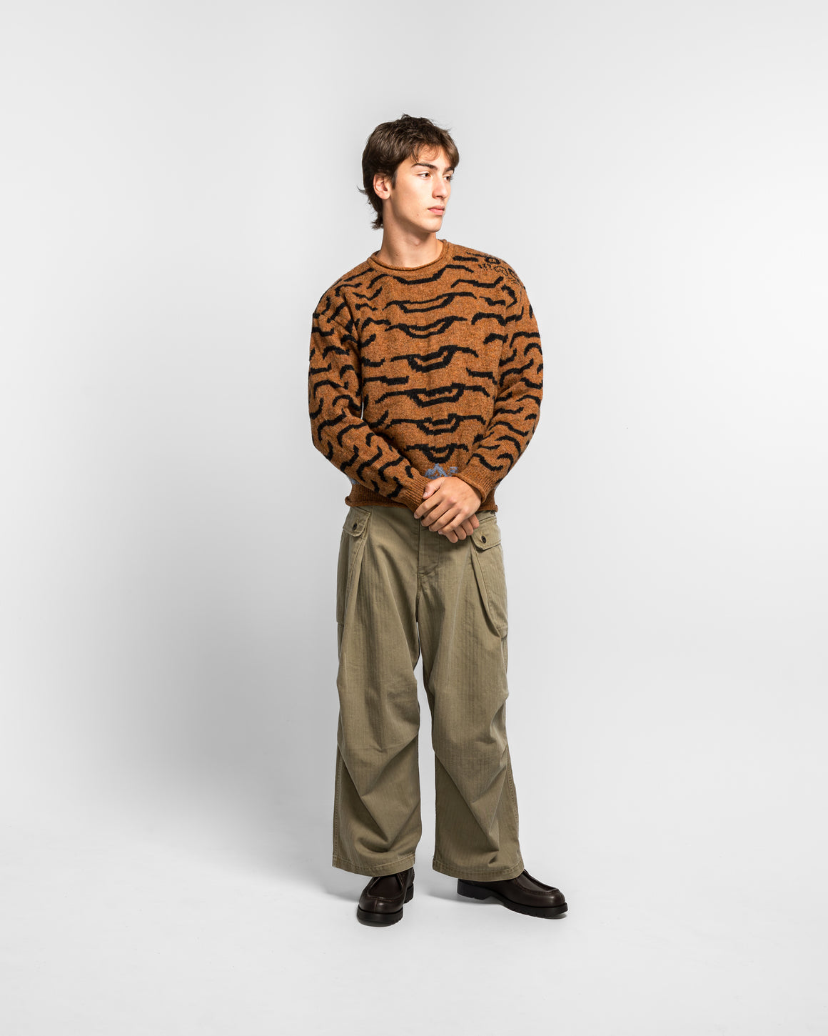 Kapital - 7G Wool Nepal Tiger Crew Knit Sweater - Orange - UP THERE