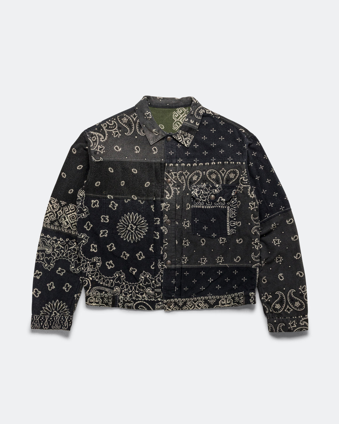 Kapital - Flannel Reversible Bandana 1st JKT - Black/Khaki - UP THERE