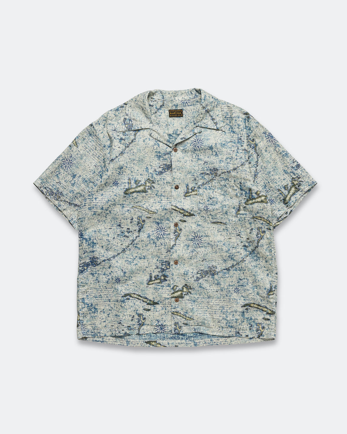 Kapital - FrenchClothLinen KEY WEST Camp Collar Short Sleeve Shirt - IDG - UP THERE