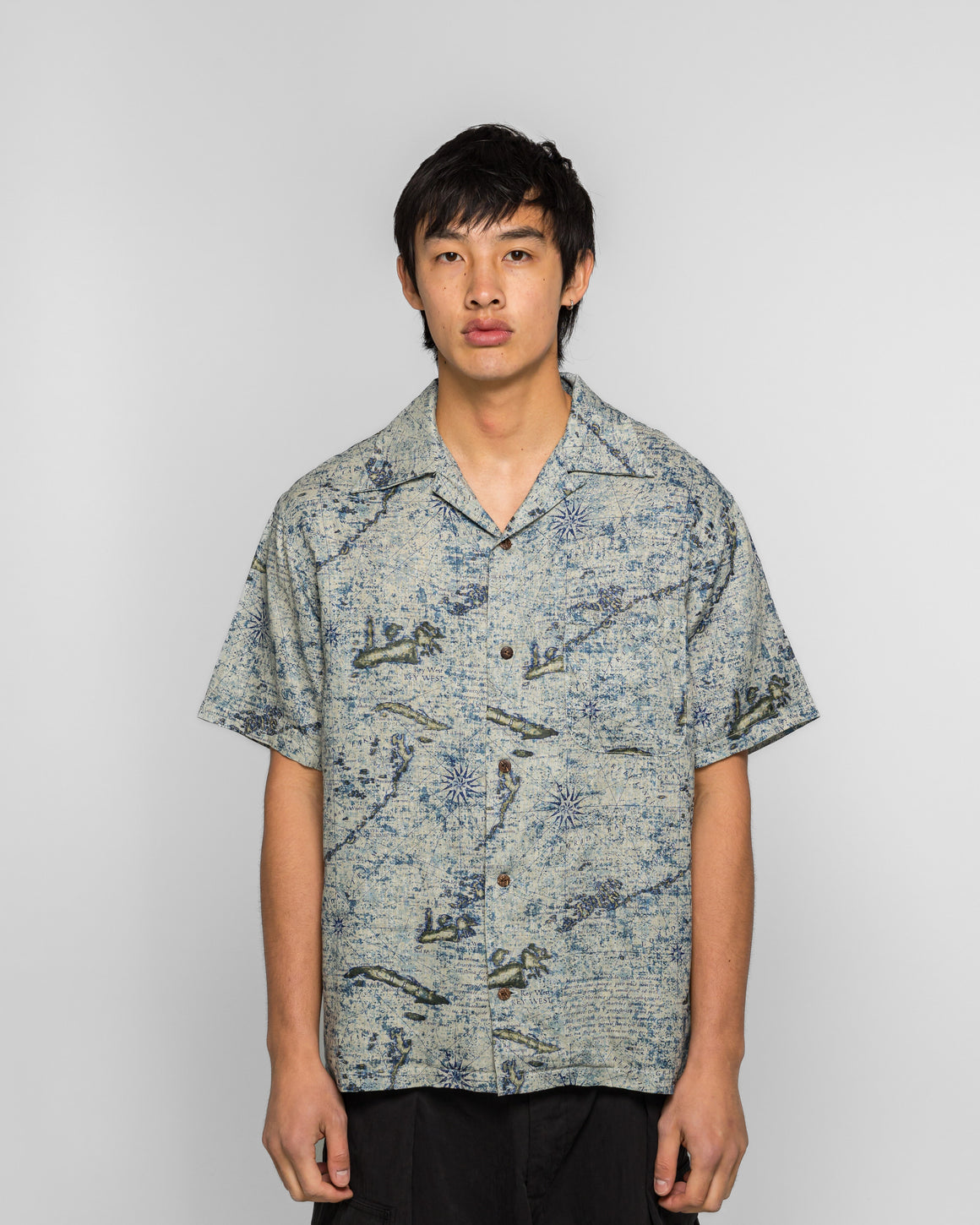Kapital - FrenchClothLinen KEY WEST Camp Collar Short Sleeve Shirt - IDG - UP THERE