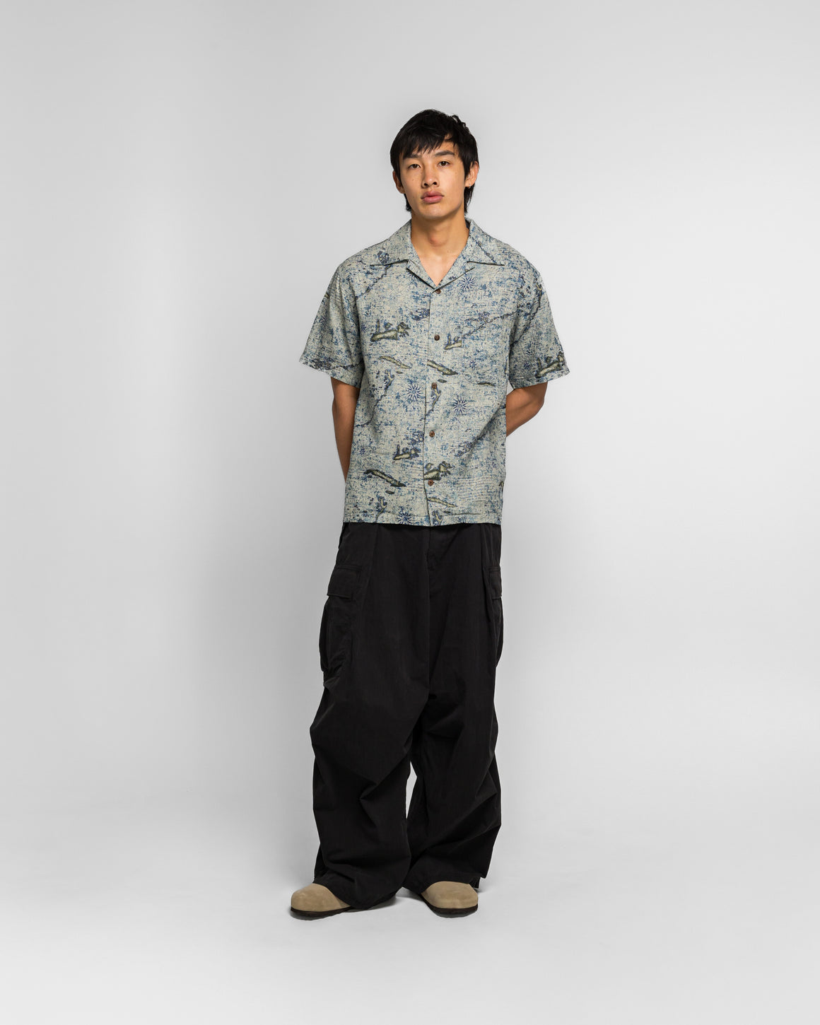 Kapital - FrenchClothLinen KEY WEST Camp Collar Short Sleeve Shirt - IDG - UP THERE