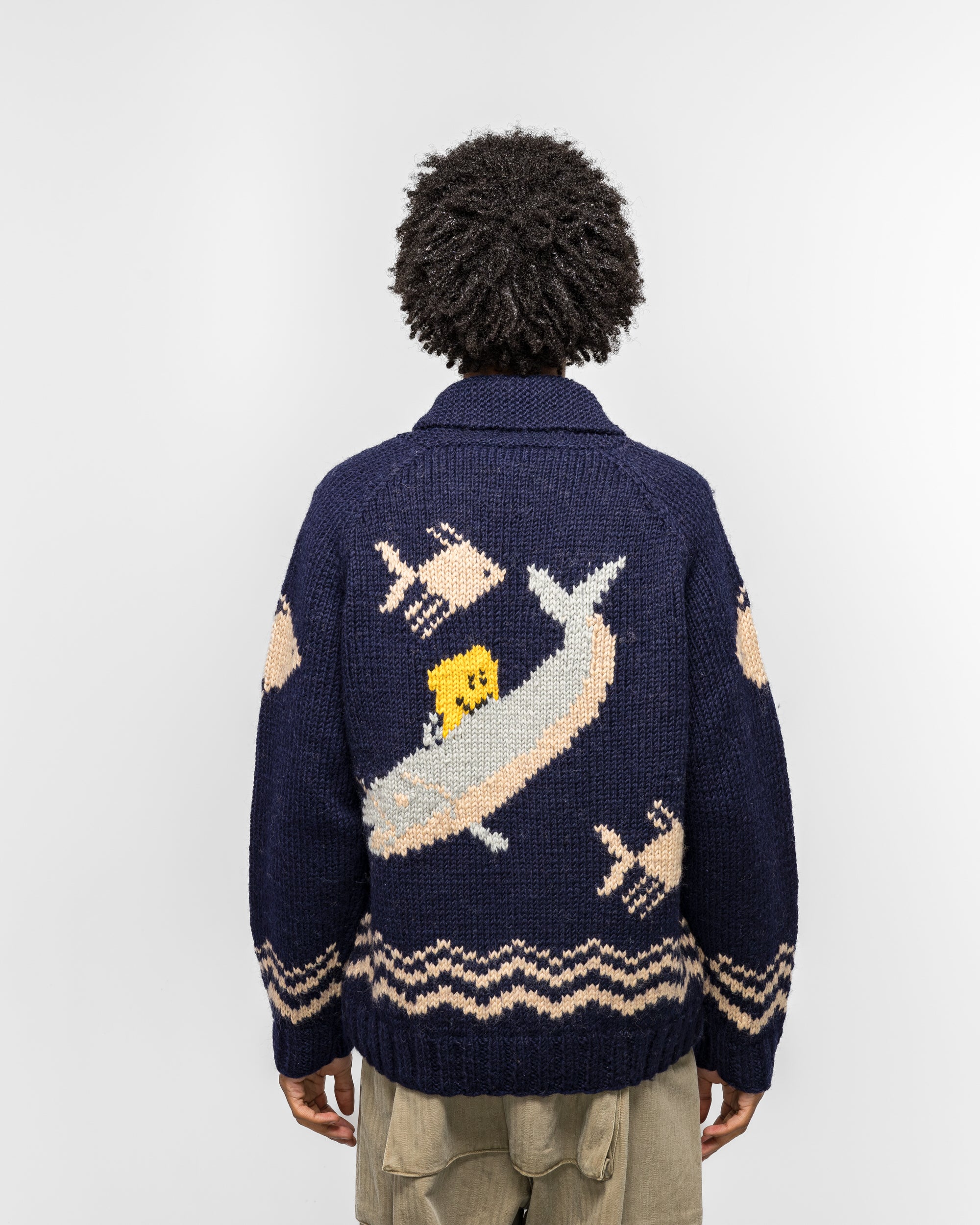 Kapital - Hand Knit PECKISH TROUT ZIP Cardigan - Navy | UP THERE
