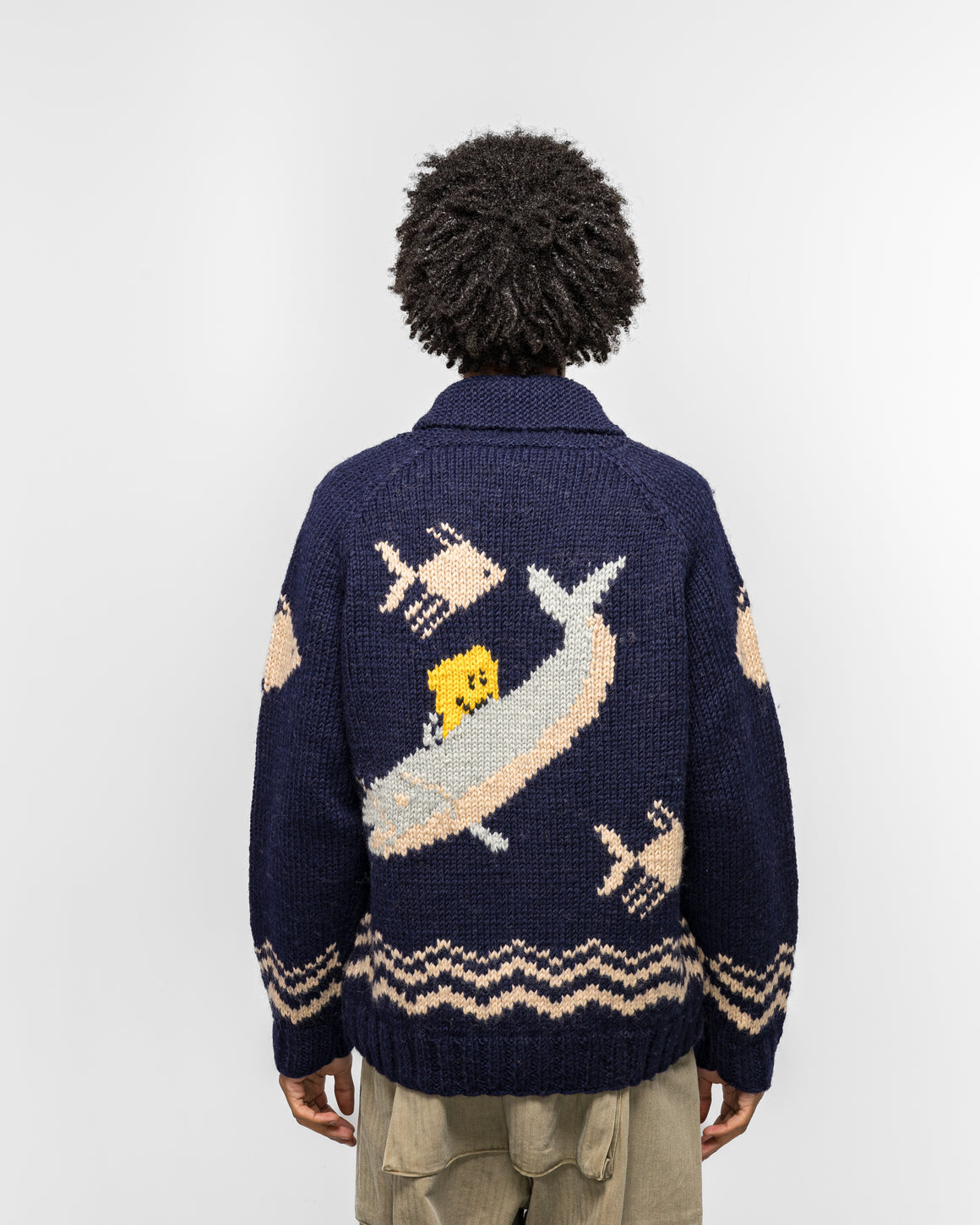 Kapital - Hand Knit PECKISH TROUT ZIP Cardigan - Navy - UP THERE