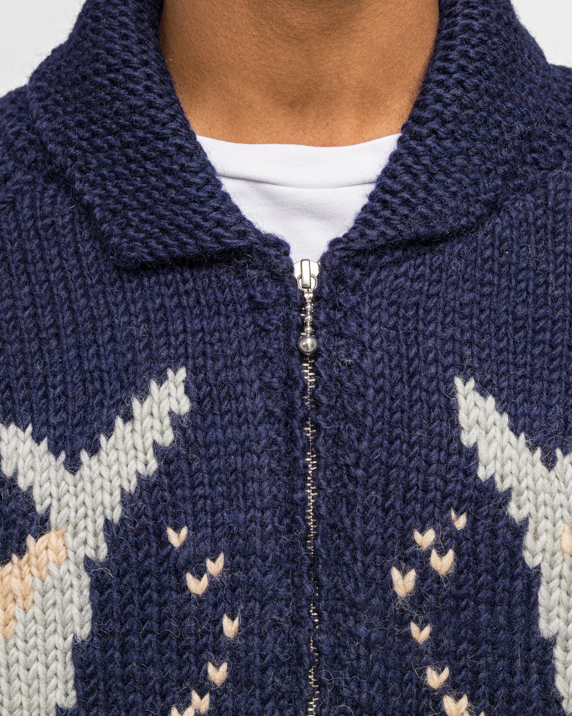 Kapital - Hand Knit PECKISH TROUT ZIP Cardigan - Navy - UP THERE