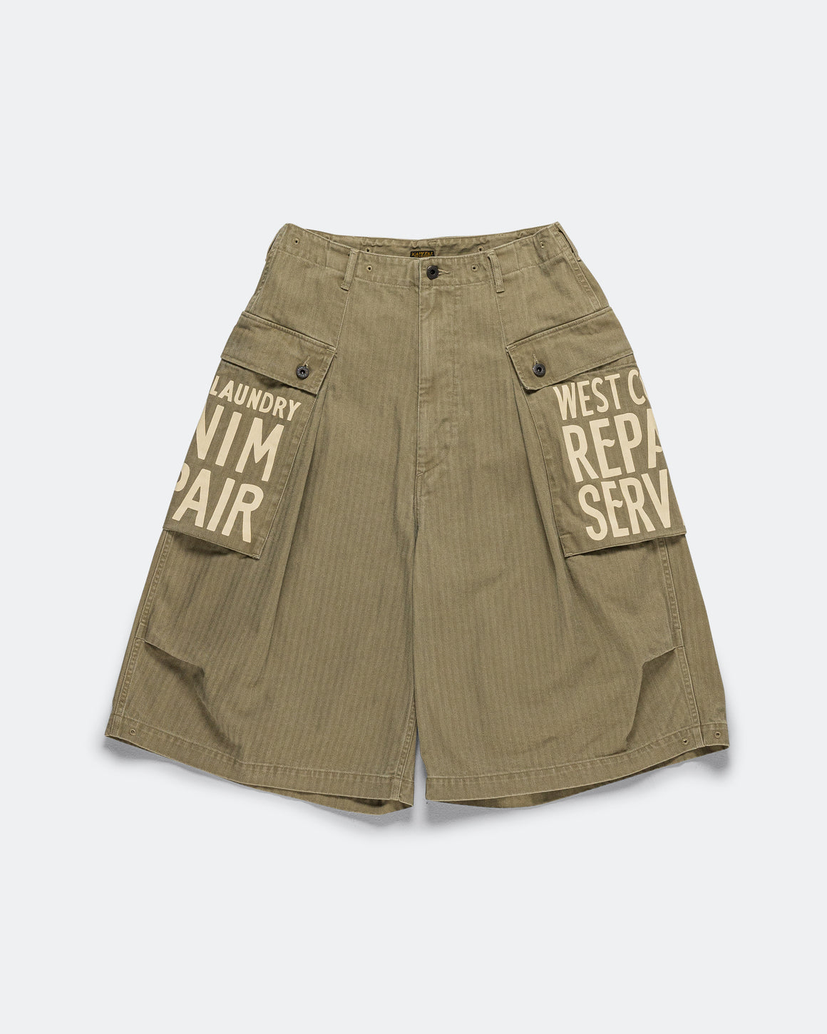 Kapital - Herringbone JUMBO MONKEY Shorts(FactoryRepair Embroidery) - Khaki - UP THERE