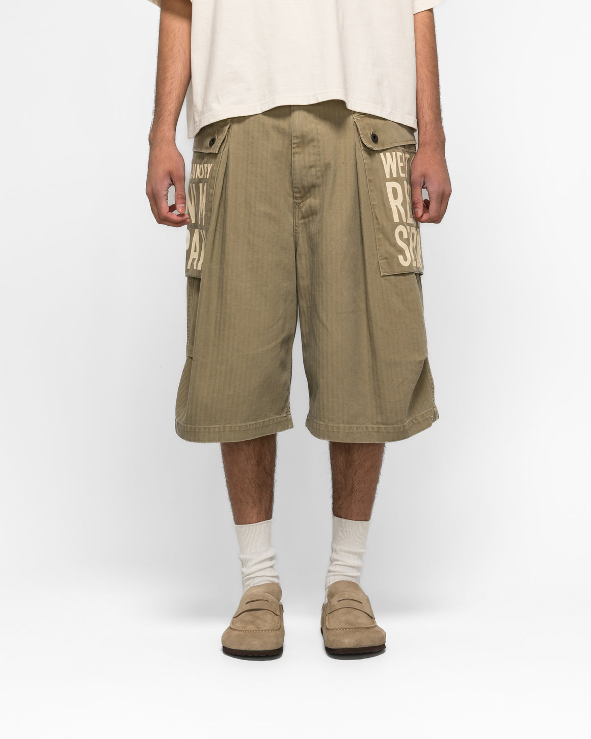 Kapital - Herringbone JUMBO MONKEY Shorts(FactoryRepair Embroidery) - Khaki - UP THERE
