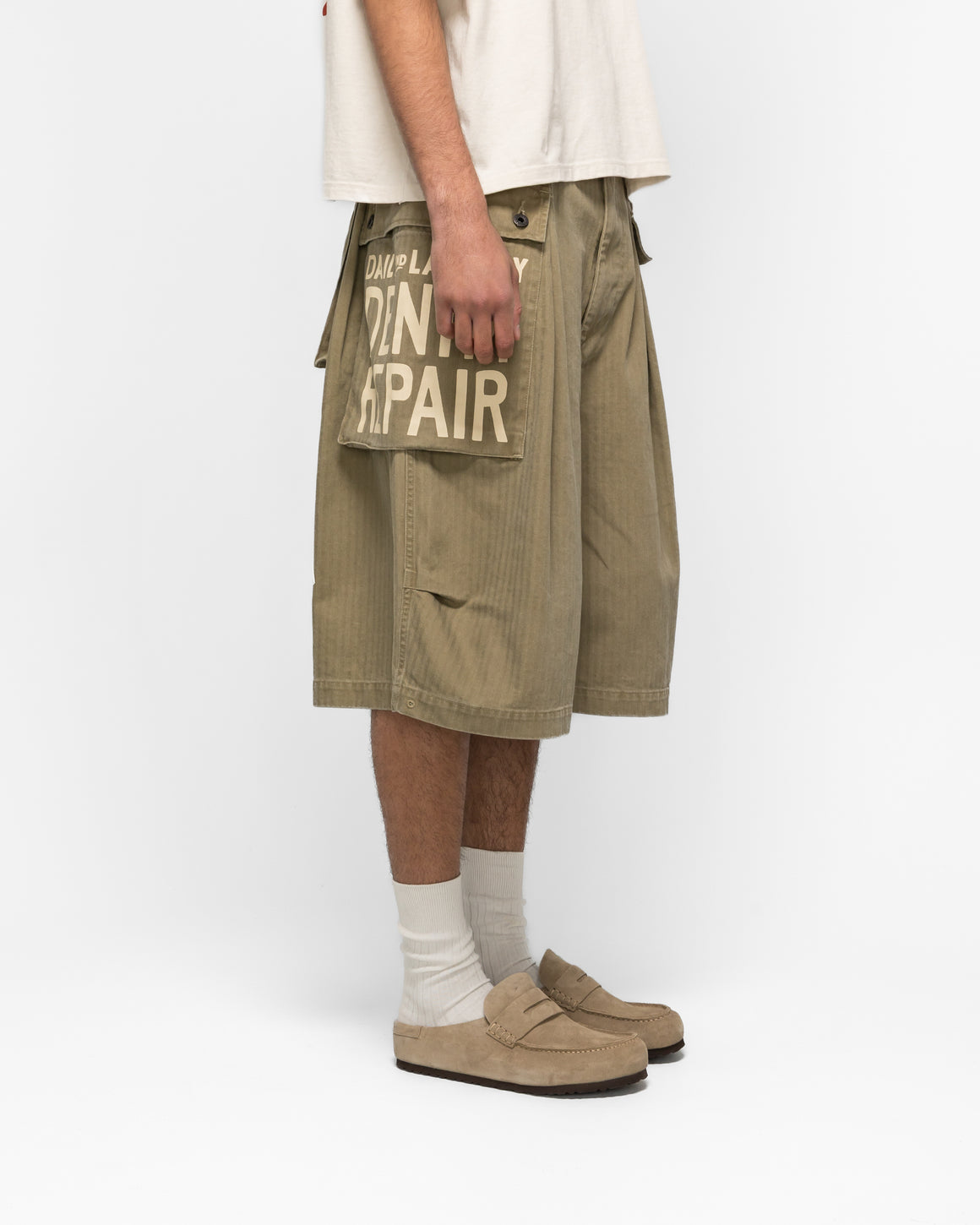 Kapital - Herringbone JUMBO MONKEY Shorts(FactoryRepair Embroidery) - Khaki - UP THERE