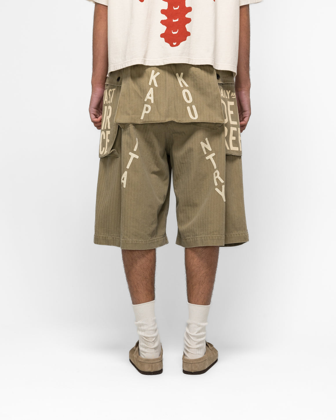 Kapital - Herringbone JUMBO MONKEY Shorts(FactoryRepair Embroidery) - Khaki - UP THERE
