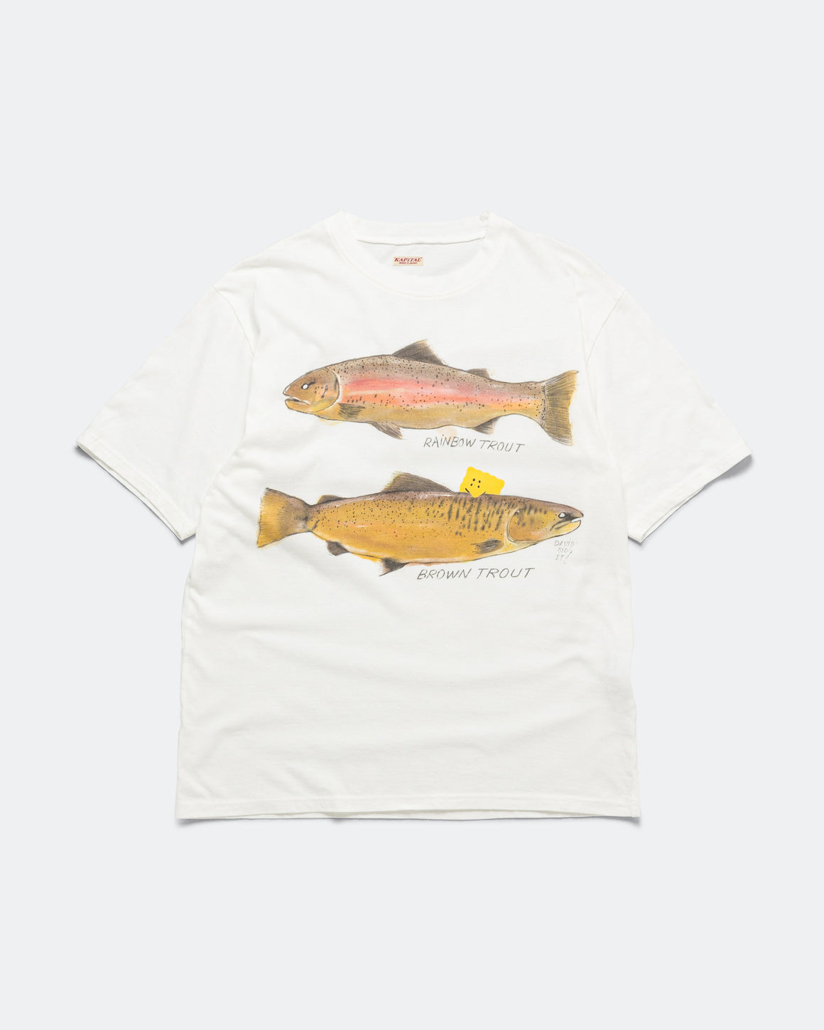 Kapital - 20/-Jersey Crew T (Two Trouts PECKISH RAINBOWY) - White - UP THERE